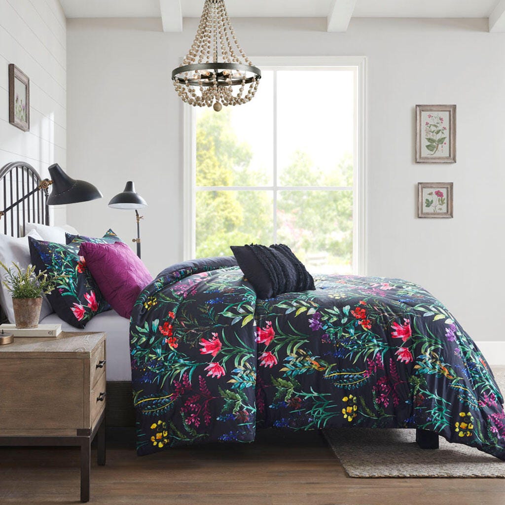 Madison Park Tasha 5-Piece King/California King Comforter Set, Black, large