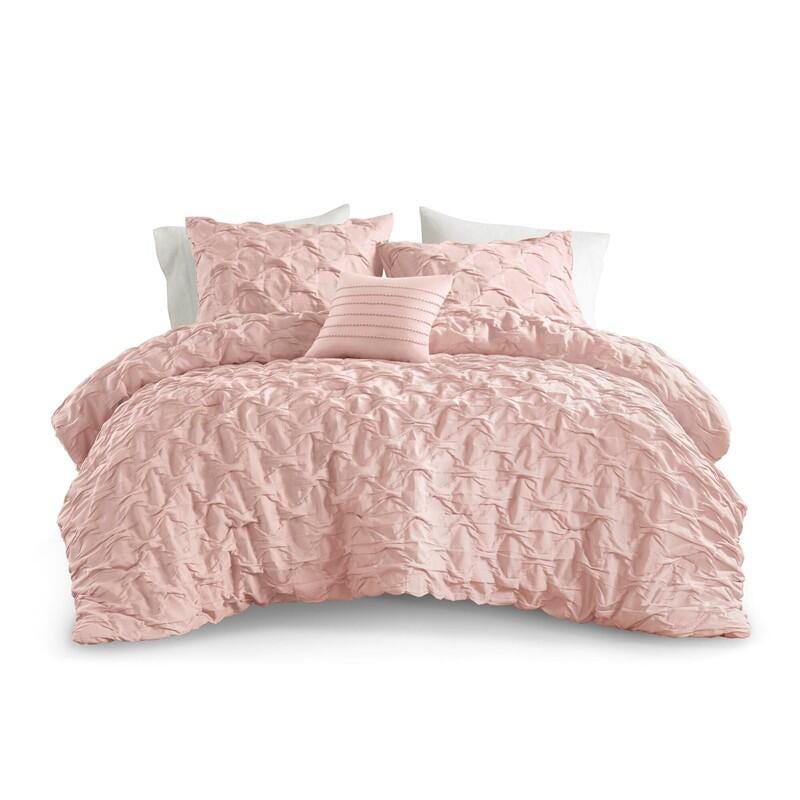 Super Listing Bailey 4-Piece Full/Queen Comforter Set, Pink, rollover
