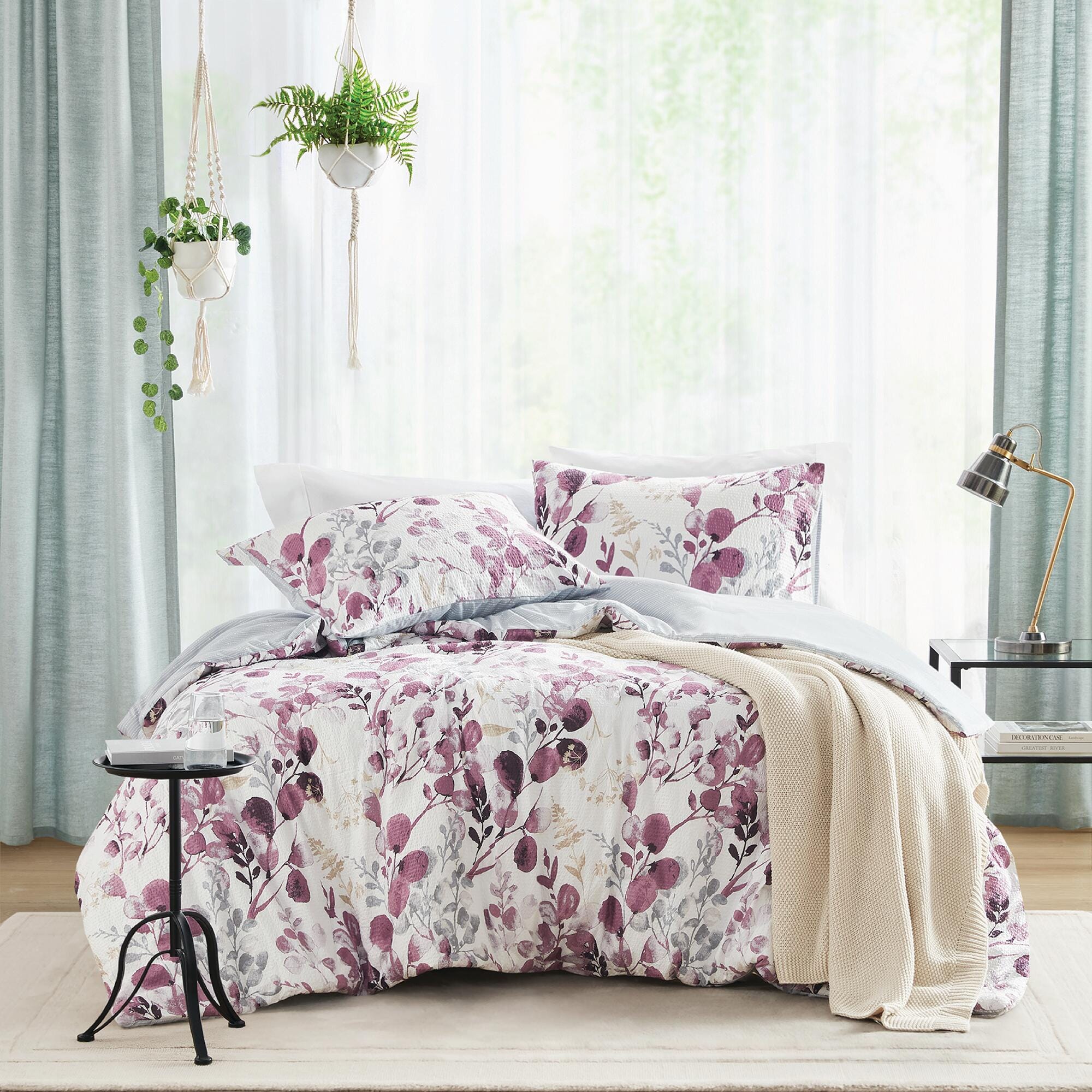 Super Listing Gabby 3-Piece King/California King Comforter Set, Plum/Gray, large