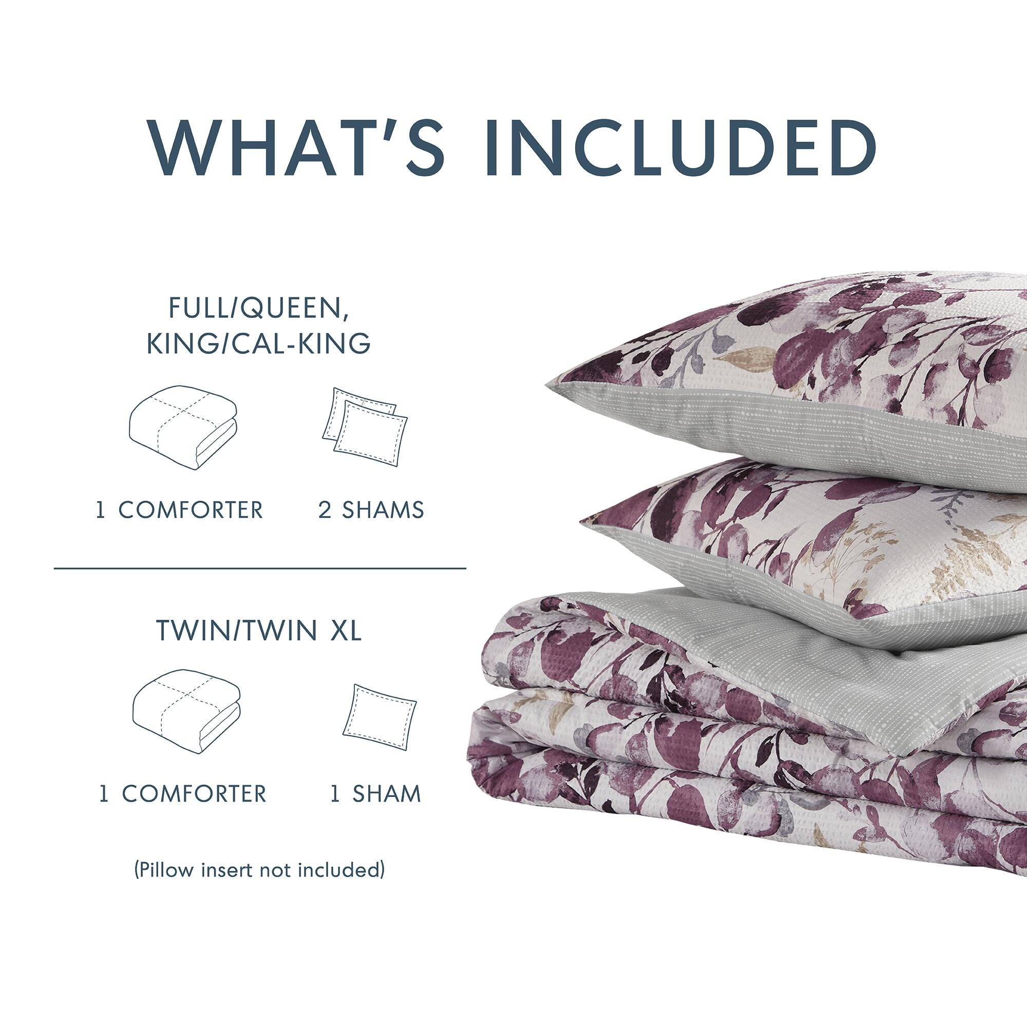 Super Listing Gabby 3-Piece King/California King Comforter Set, Plum/Gray, large