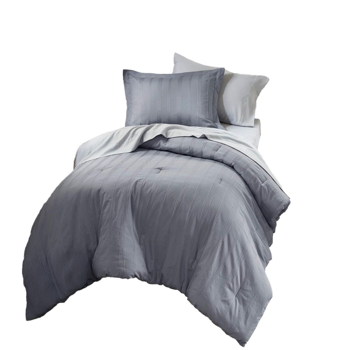 Super Listing Logan 5-Piece Twin/Twin XL Comforter Set, Blue/Gray, rollover