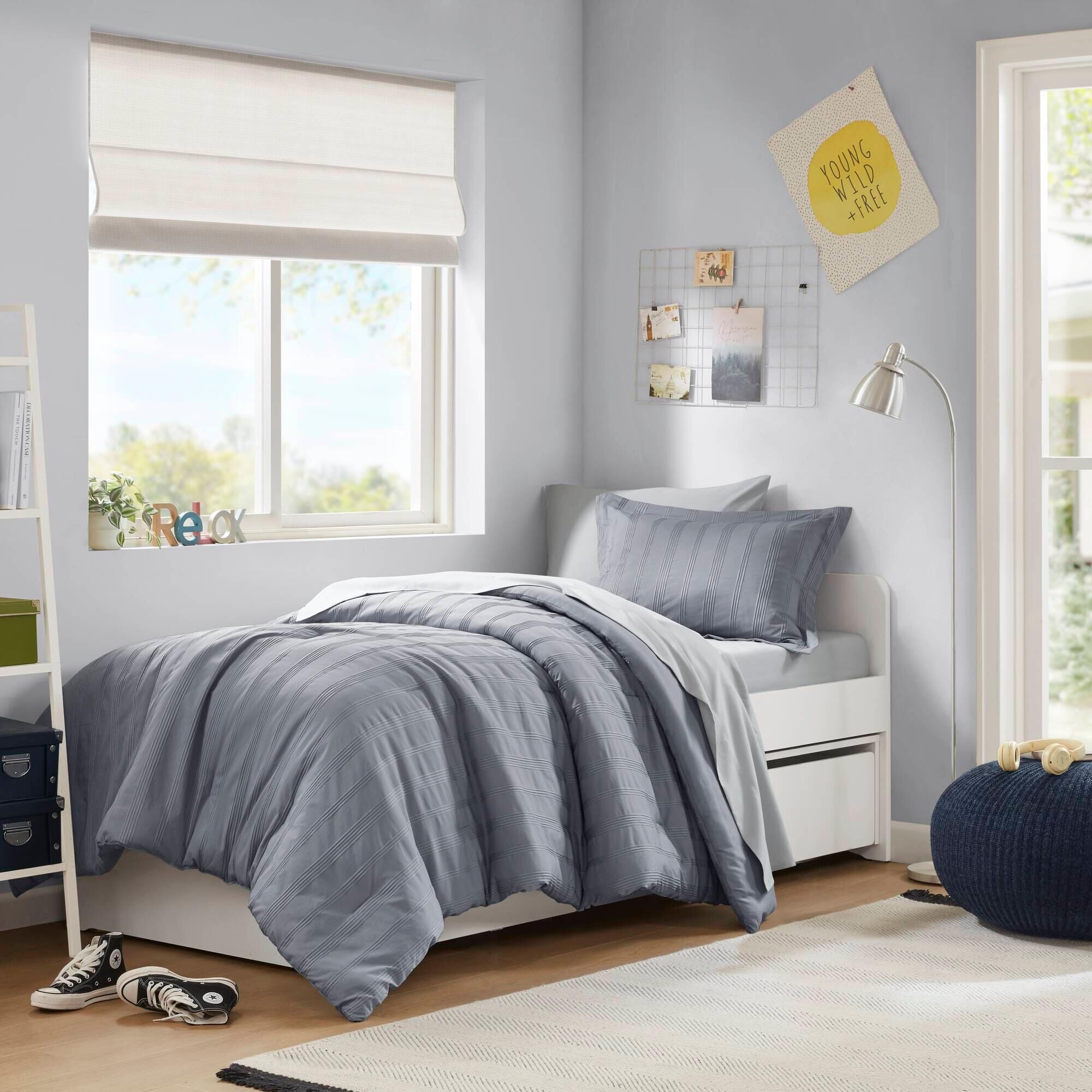 Super Listing Logan 5-Piece Twin/Twin XL Comforter Set, Blue/Gray, large