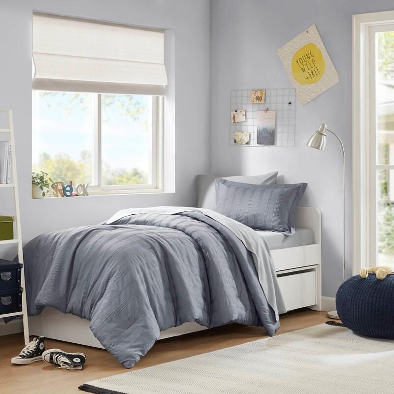Super Listing Logan 5-Piece Twin/Twin XL Comforter Set, Blue/Gray, large