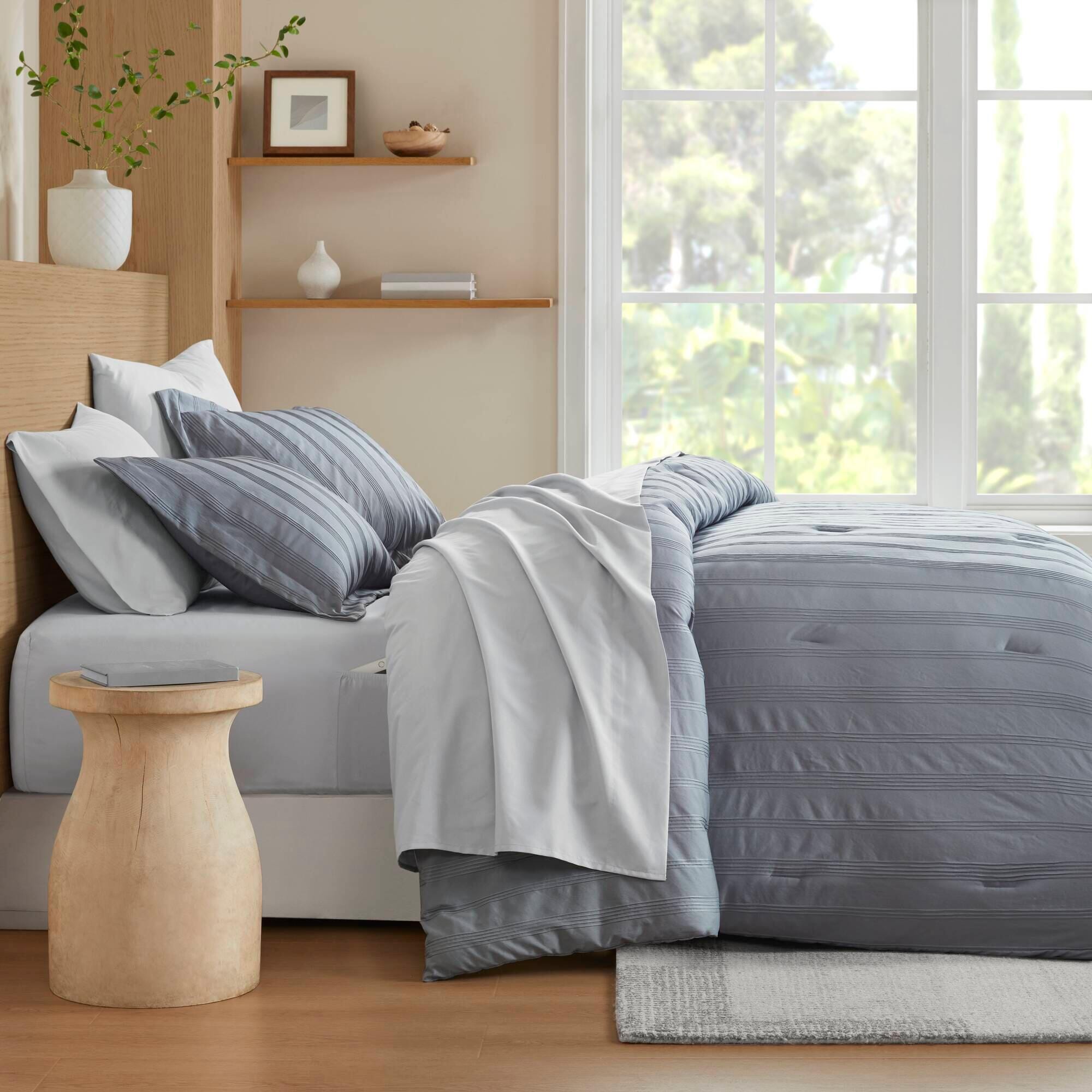 Super Listing Logan 7-Piece Full Comforter Set, Blue/Gray, large