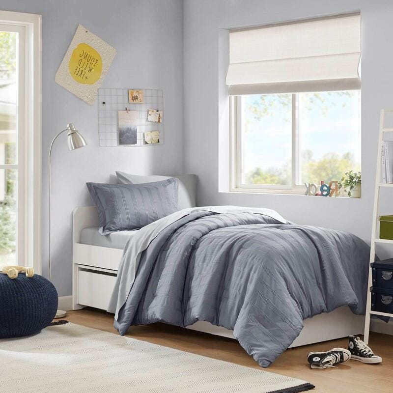 Super Listing Logan 7-Piece King Comforter Set, Blue/Gray, large