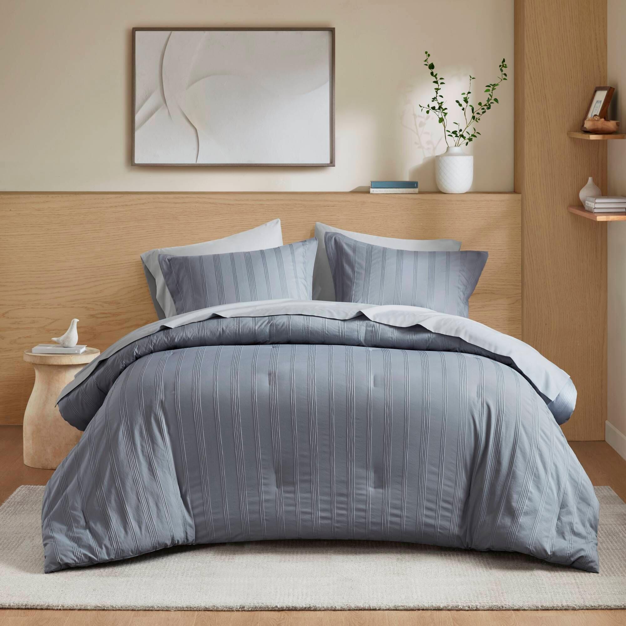Super Listing Logan 7-Piece King Comforter Set, Blue/Gray, large