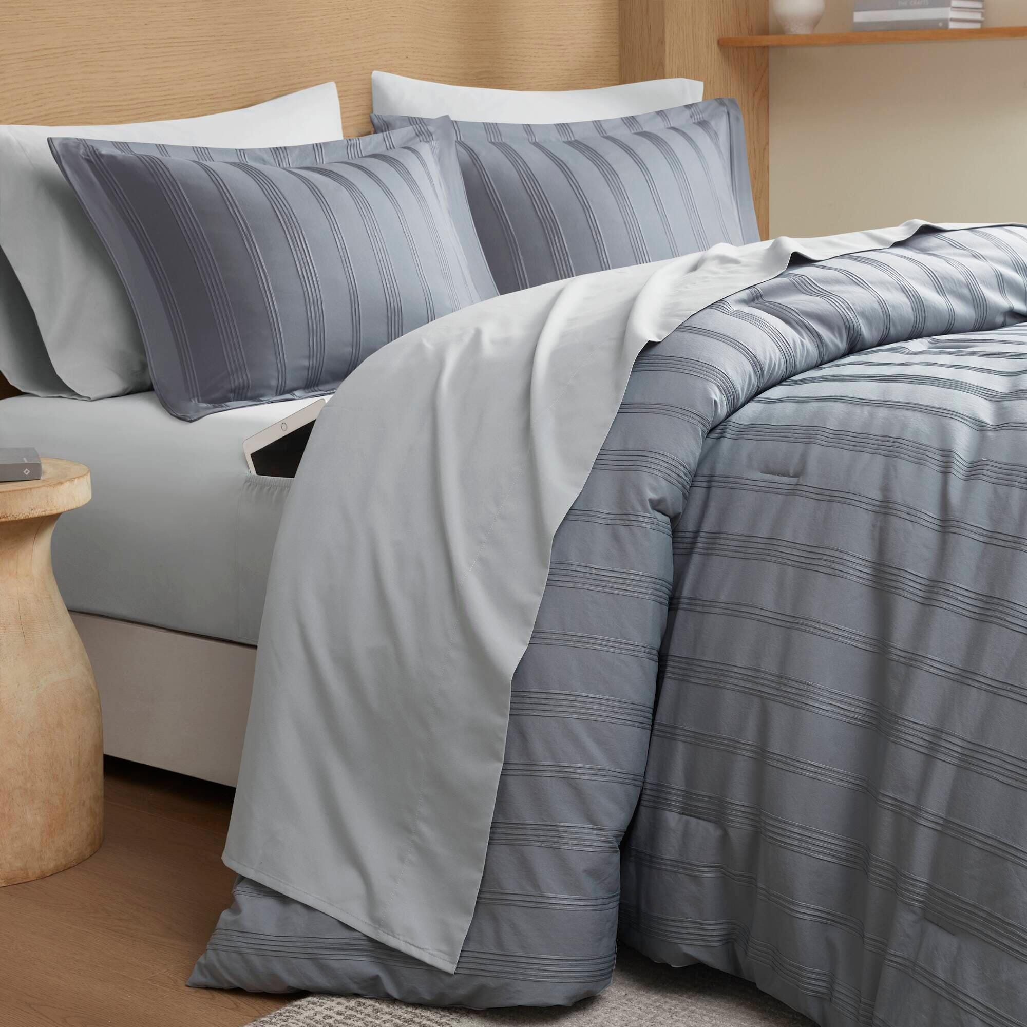 Super Listing Logan 7-Piece Queen Comforter Set, Blue/Gray, large