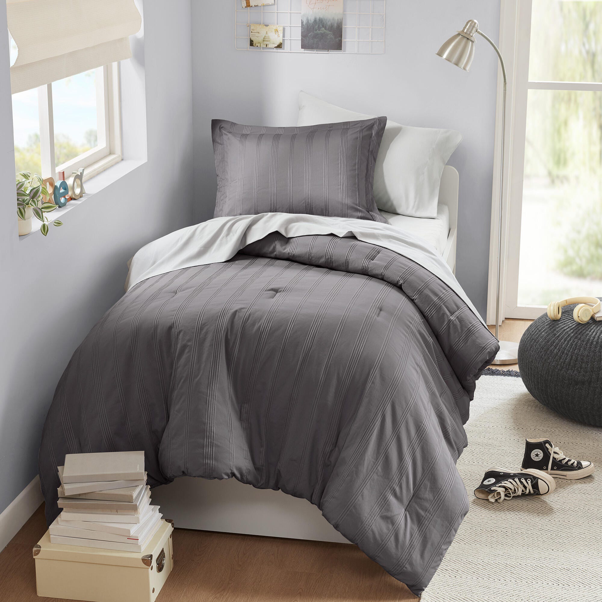 Super Listing Logan 5-Piece Twin/Twin XL Comforter Set, Charcoal, large