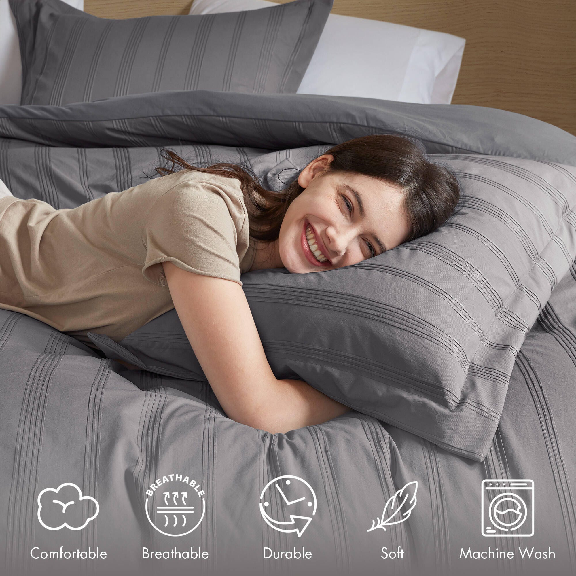 Super Listing Logan 7-Piece King Comforter Set, Charcoal, large
