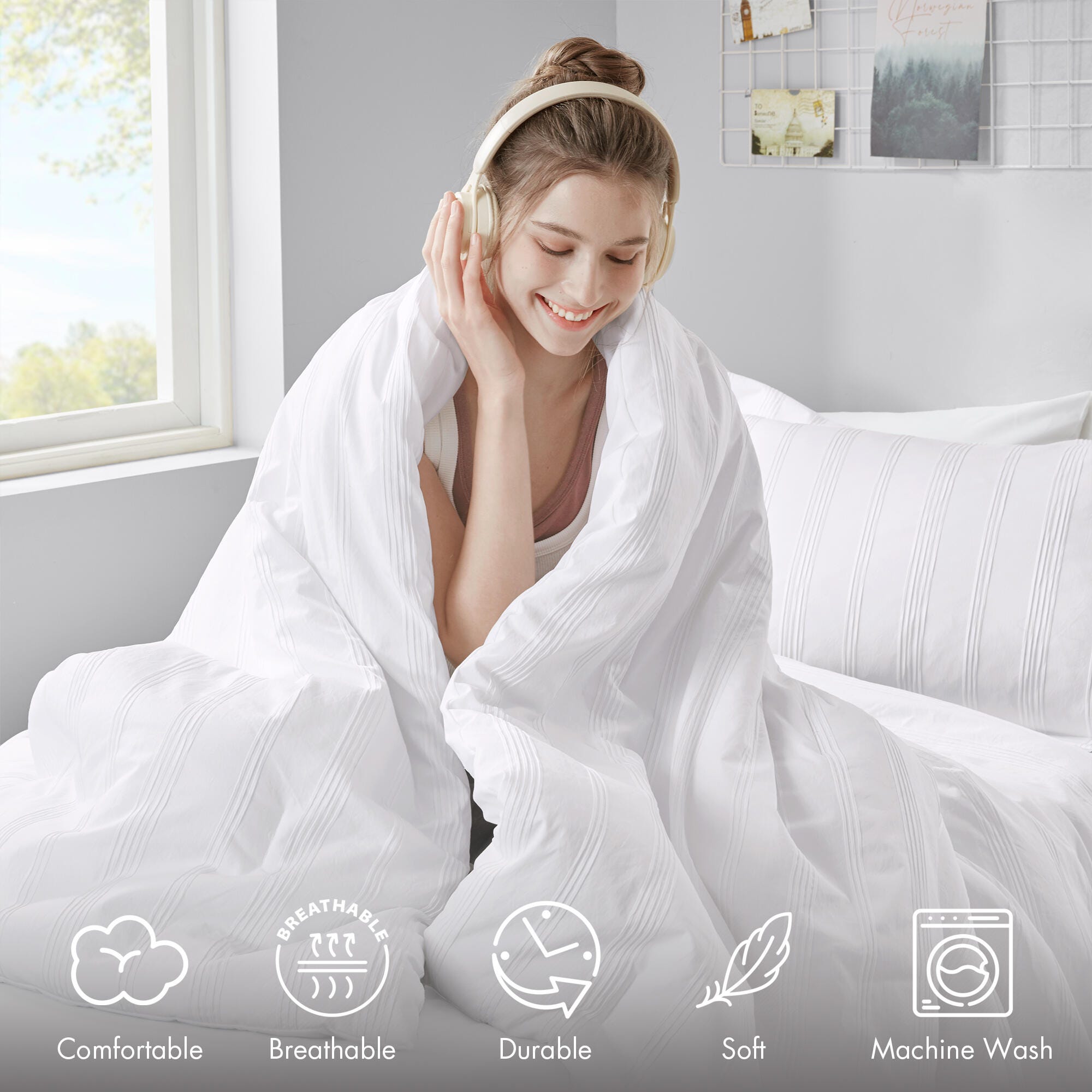 Super Listing Logan 5-Piece Twin/Twin XL Comforter Set, White, large