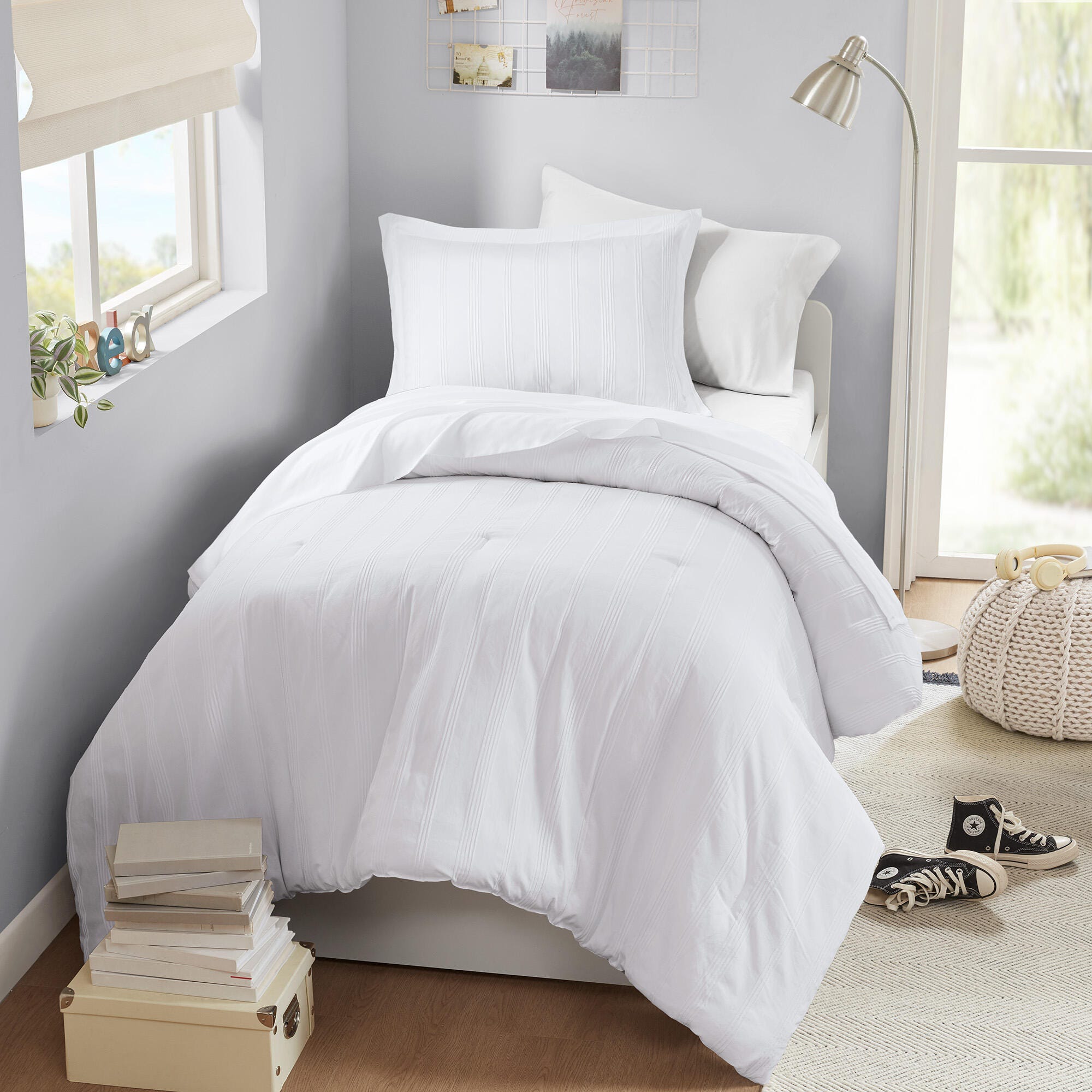 Super Listing Logan 5-Piece Twin/Twin XL Comforter Set, White, large
