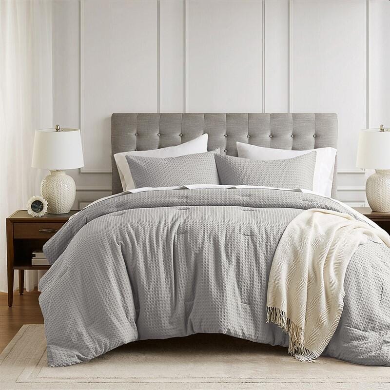 Super Listing Mina 3-Piece Full/Queen Comforter Set, Light Gray, large