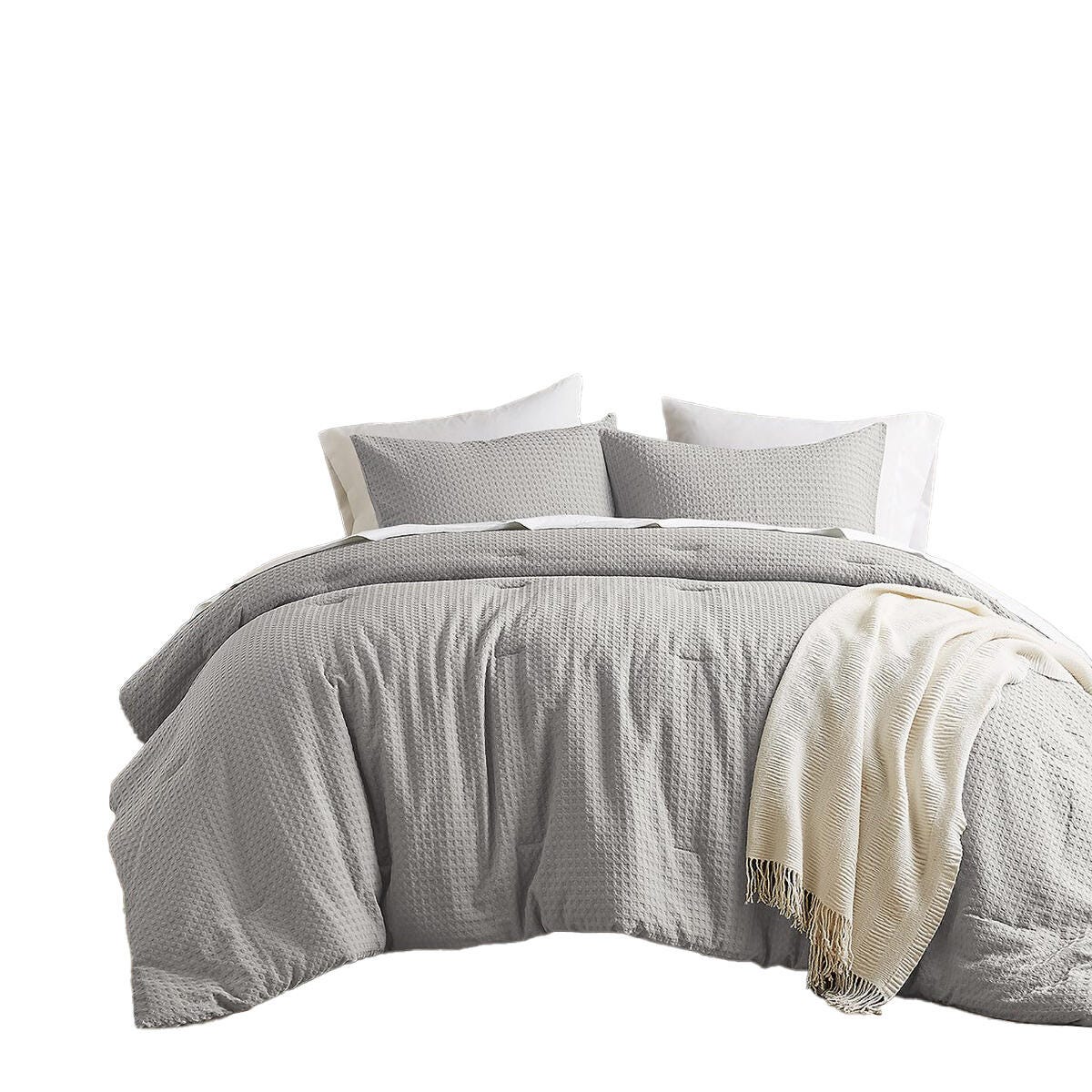 Super Listing Mina 3-Piece King/California King Comforter Set, Light Gray, rollover