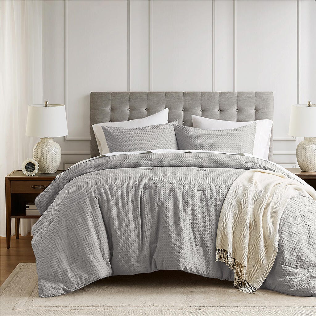 Super Listing Mina 3-Piece King/California King Comforter Set, Light Gray, large