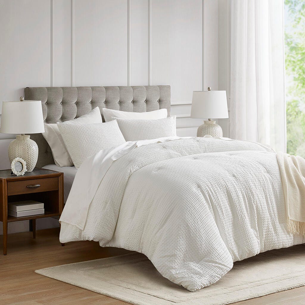 Super Listing Mina 3-Piece Full/Queen Comforter Set, White, large