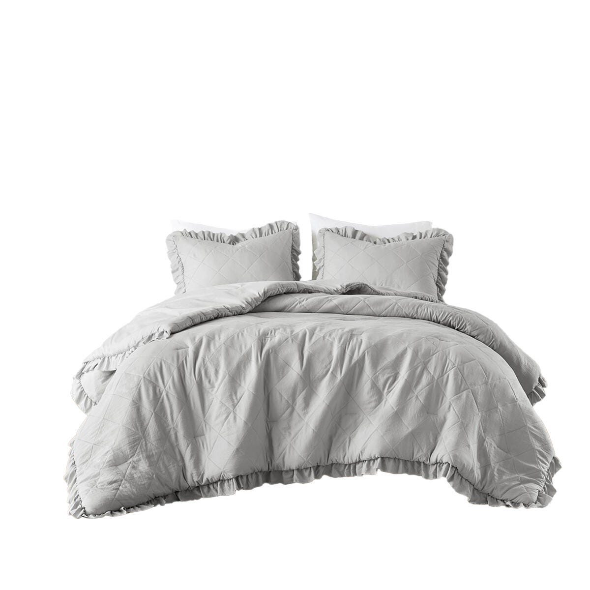 Super Listing Phoebe 3-Piece Full/Queen Comforter Set, Gray, rollover