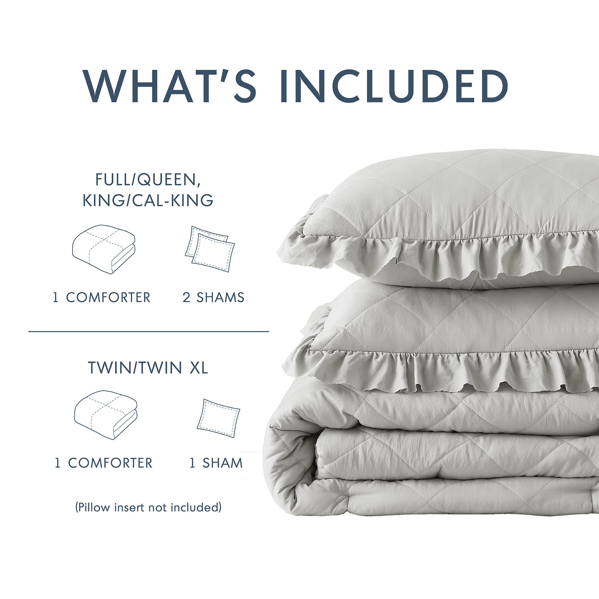 Super Listing Phoebe 3-Piece Full/Queen Comforter Set, Gray, large
