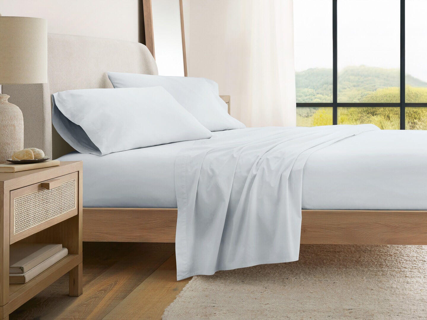 iEnjoy Home Percale 4 Piece California King Sheet Set, Blue Mist, large