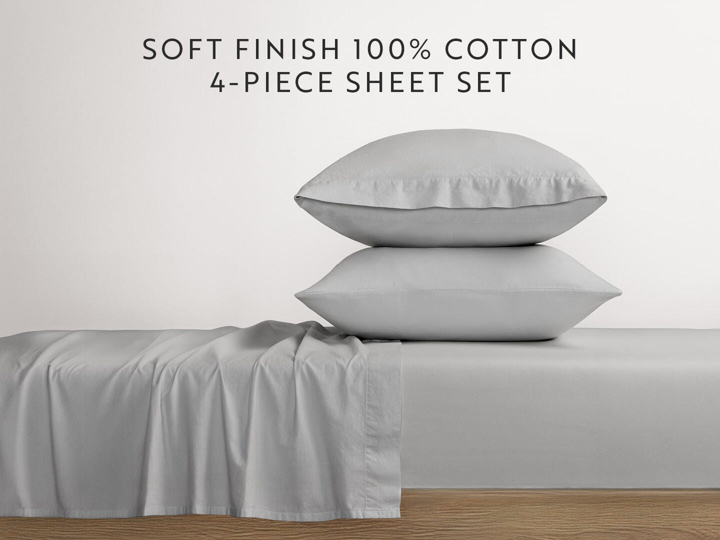 iEnjoy Home Percale 4 Piece Twin Sheet Set, Light Gray, large