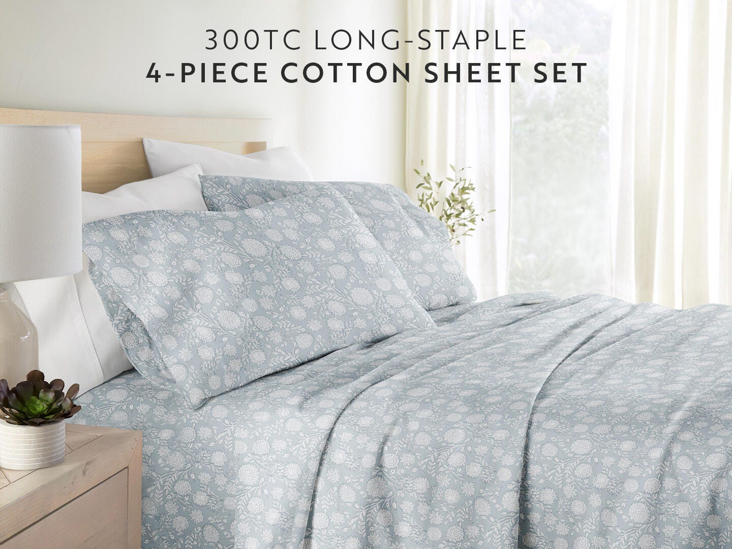 iEnjoy Home Bohemian Garden 4 Piece California King Sheet Set, Blue, large