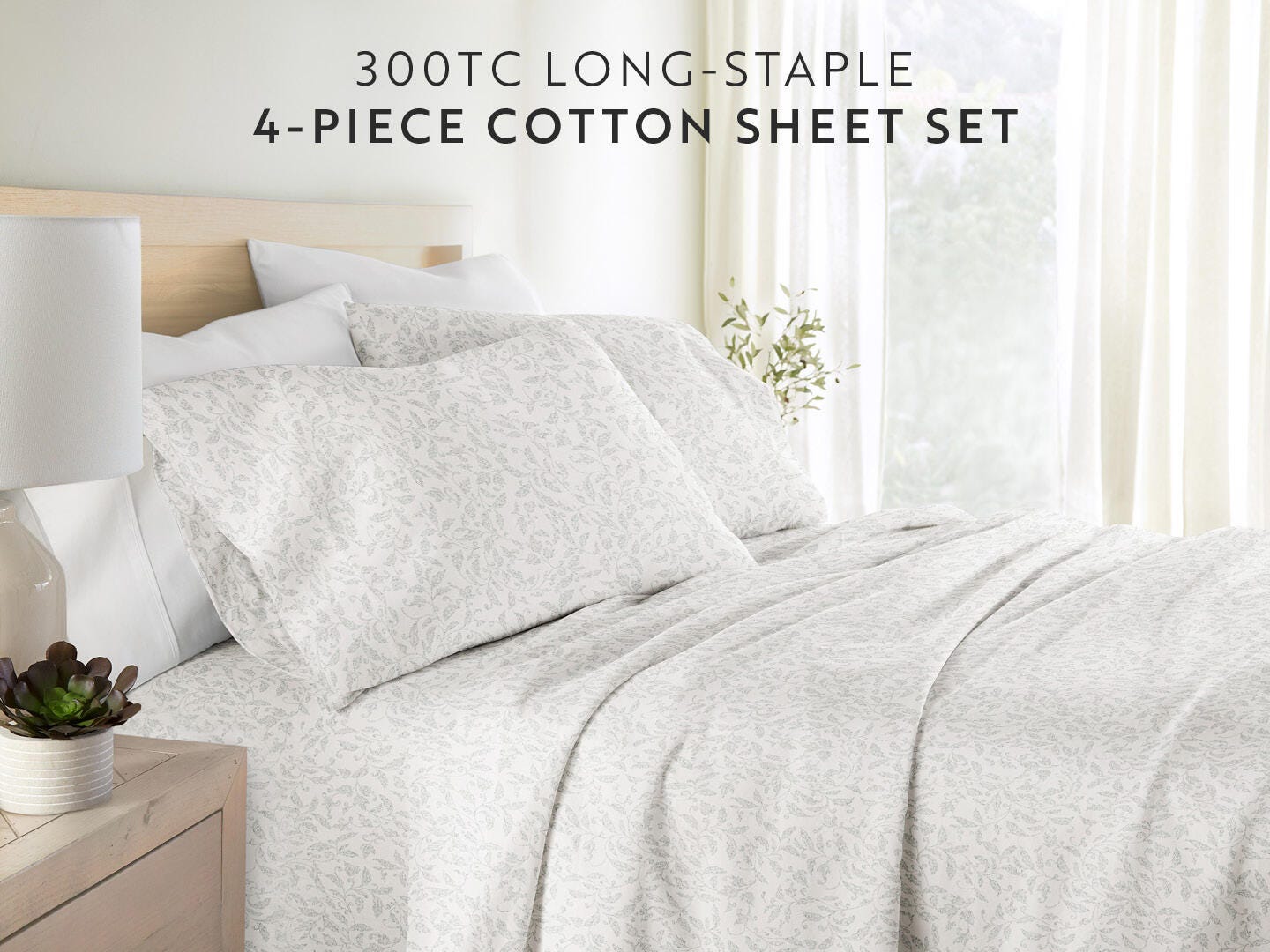 iEnjoy Home Romantic Vines 4 Piece California King Sheet Set, Eucalyptus, large