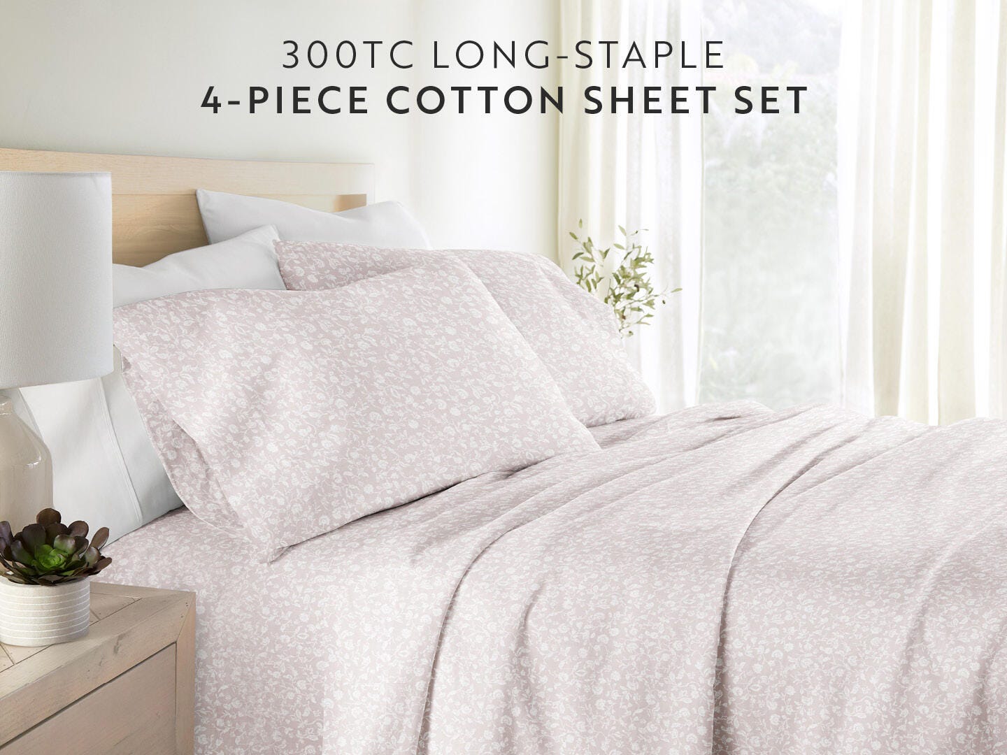 iEnjoy Home Rustic Jacobean 4 Piece California King Sheet Set, Mauve, large