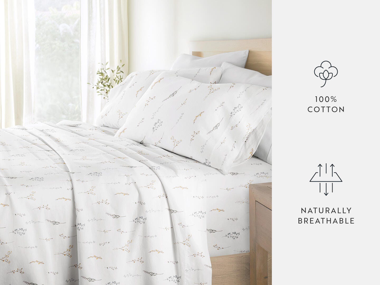 iEnjoy Home Wild Garden 4 Piece California King Sheet Set, White, large