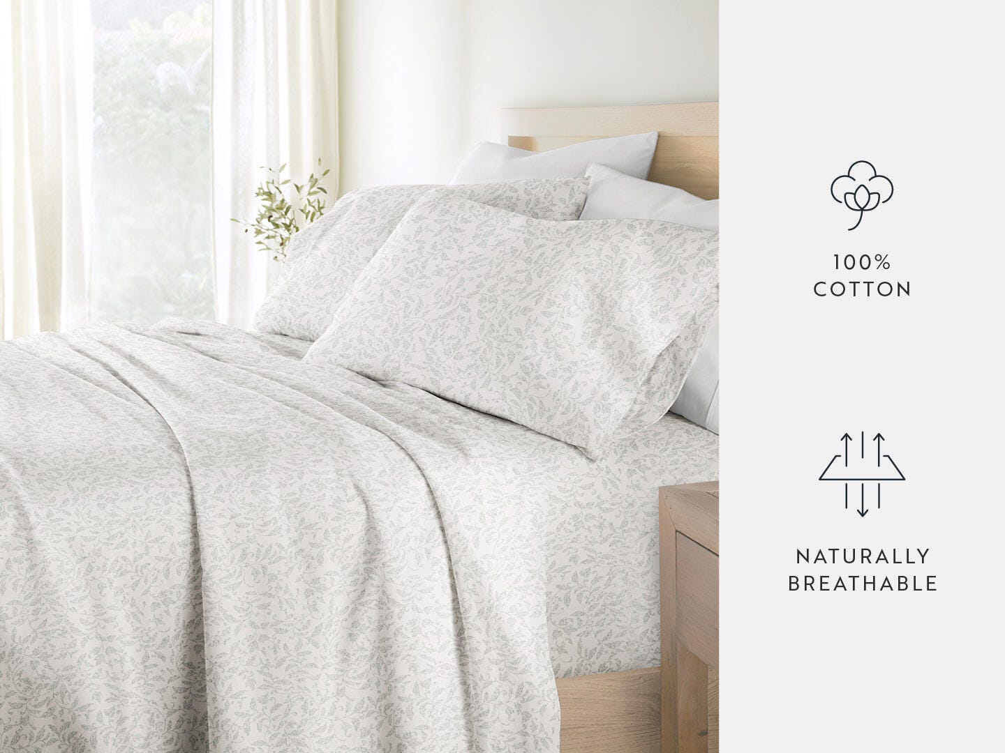 iEnjoy Home Romantic Vines 4 Piece Full Sheet Set, Eucalyptus, large