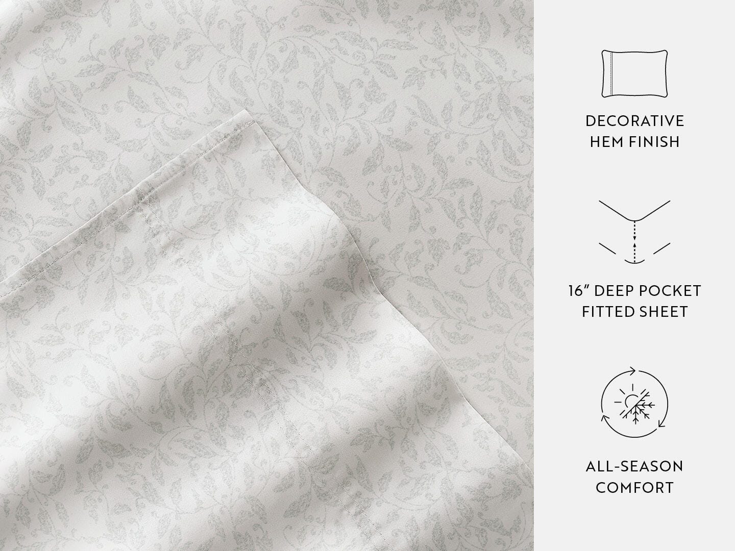 iEnjoy Home Romantic Vines 4 Piece Full Sheet Set, Eucalyptus, large