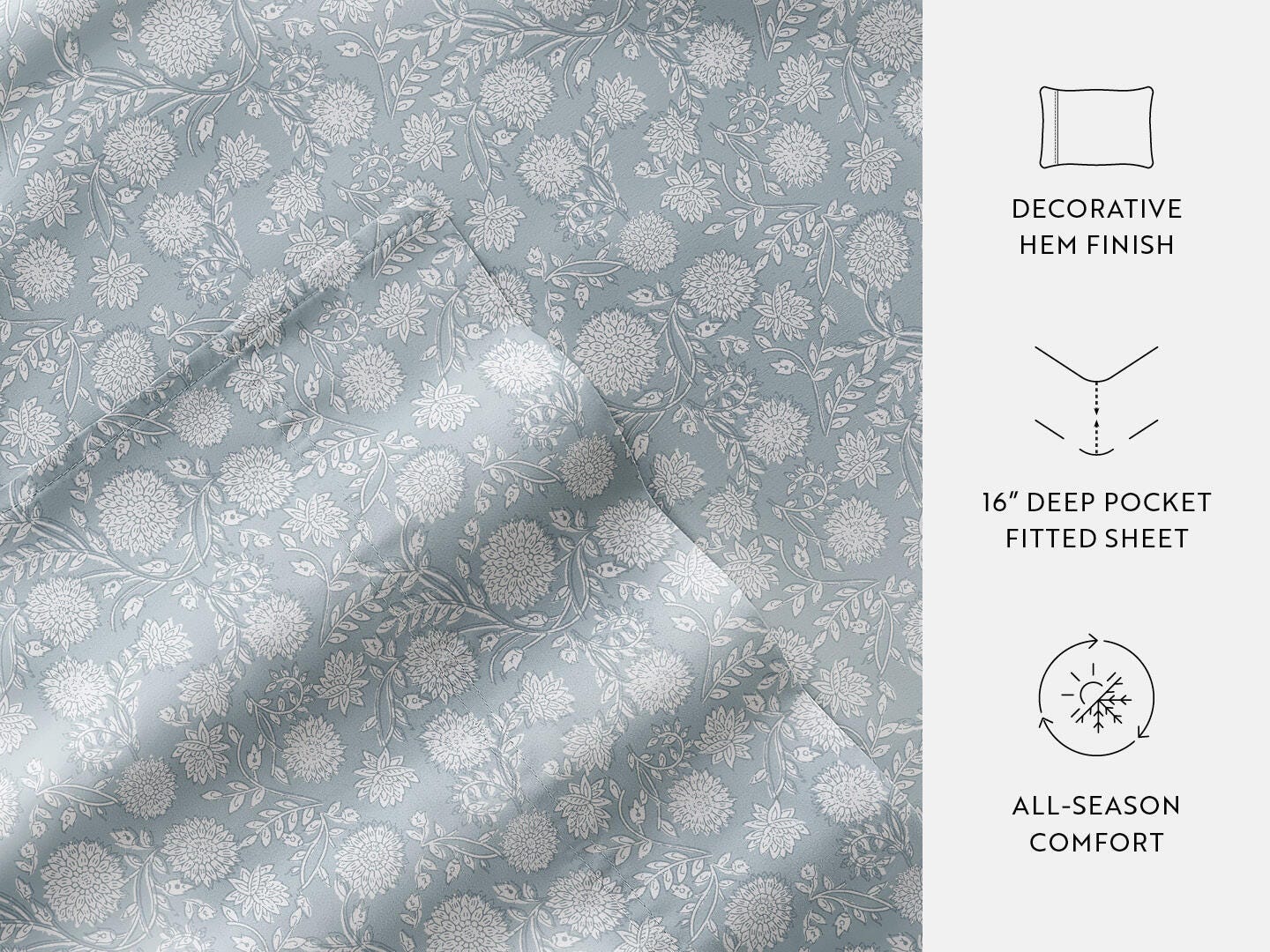 iEnjoy Home Bohemian Garden 4 Piece King Sheet Set, Blue, large
