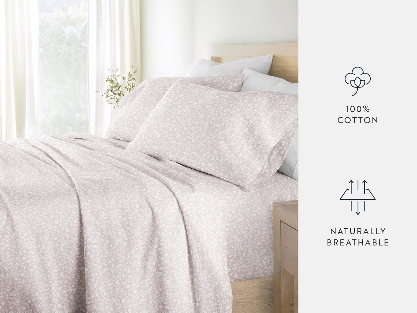 iEnjoy Home Rustic Jacobean 4 Piece King Sheet Set, Mauve, large