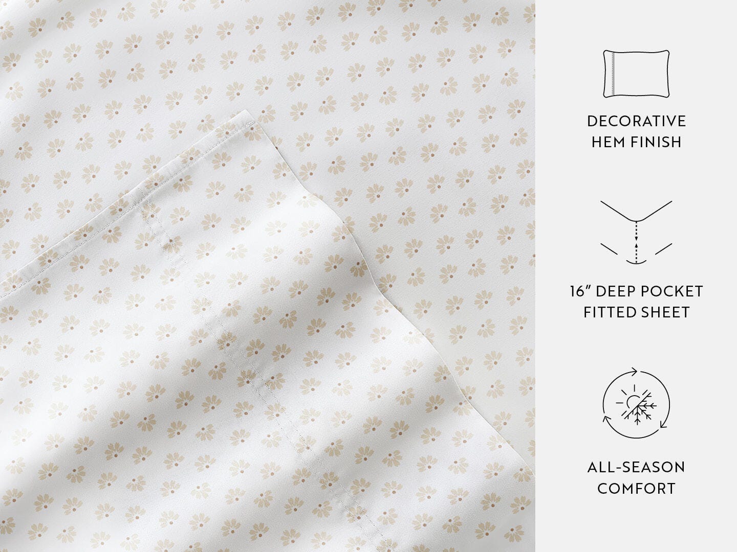 iEnjoy Home Moon Daisies 4 Piece Queen Sheet Set, Natural, large