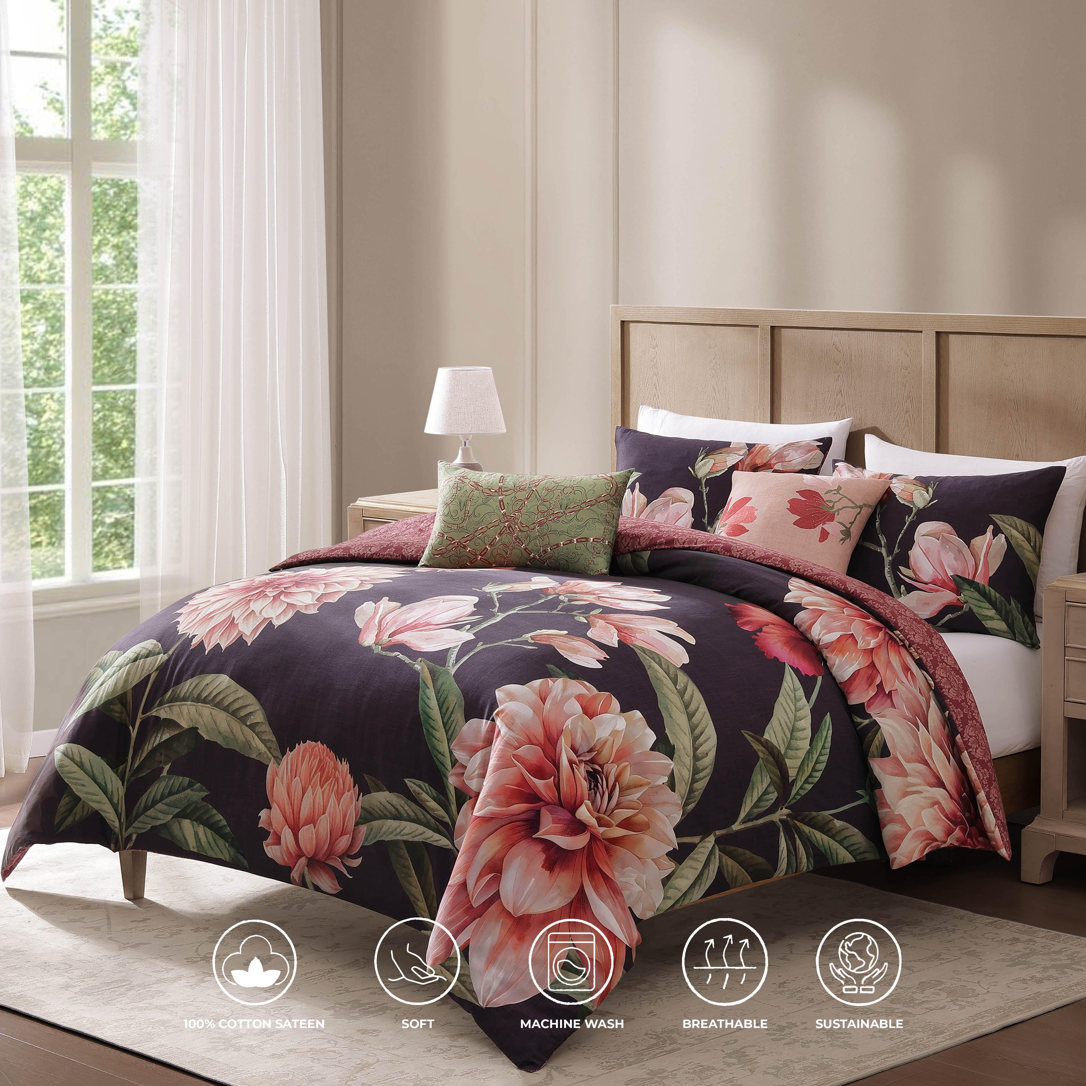 Bebejan Blush 5-Piece Queen Reversible Comforter Set, Purple, large