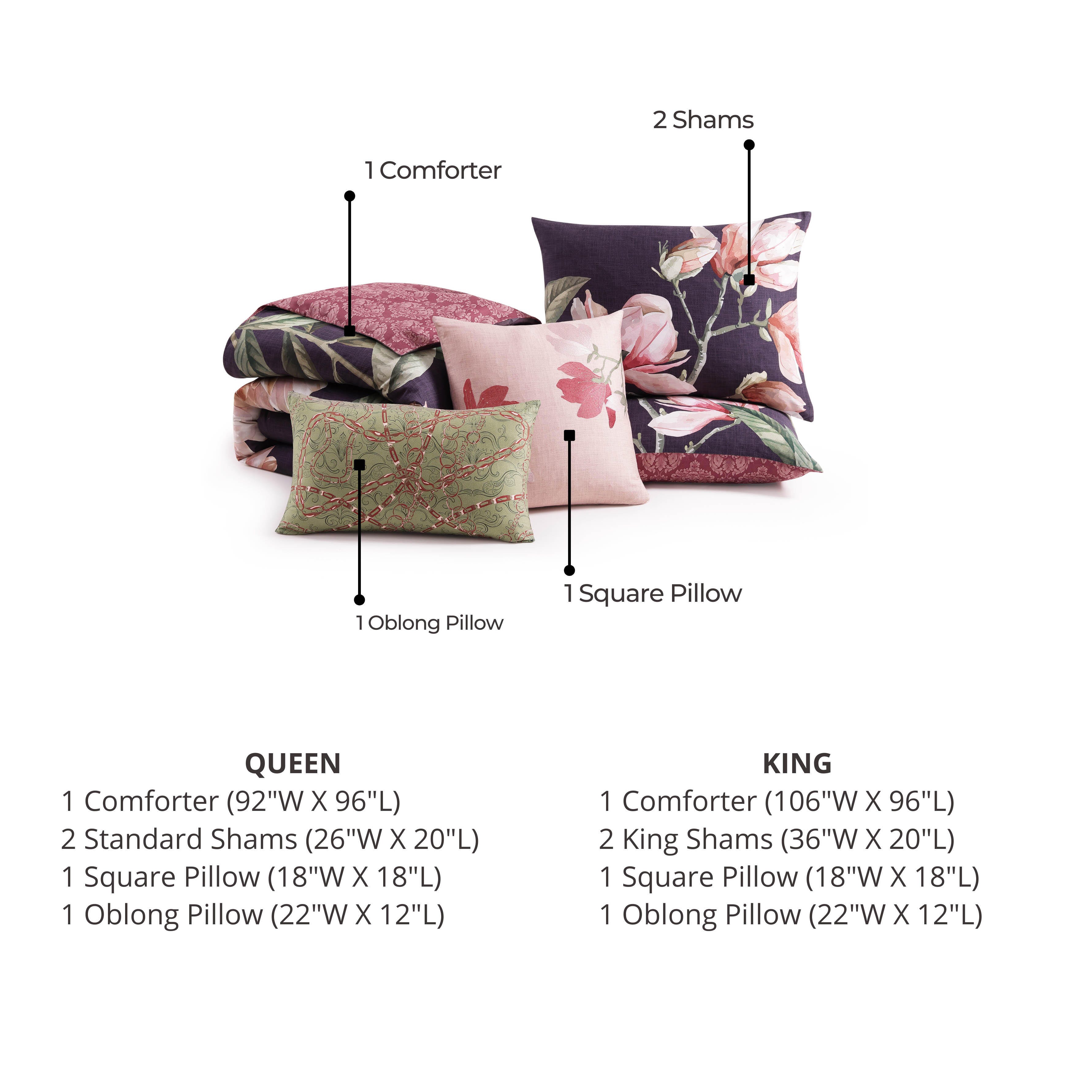 Bebejan Blush 5-Piece King Reversible Comforter Set, Purple, large