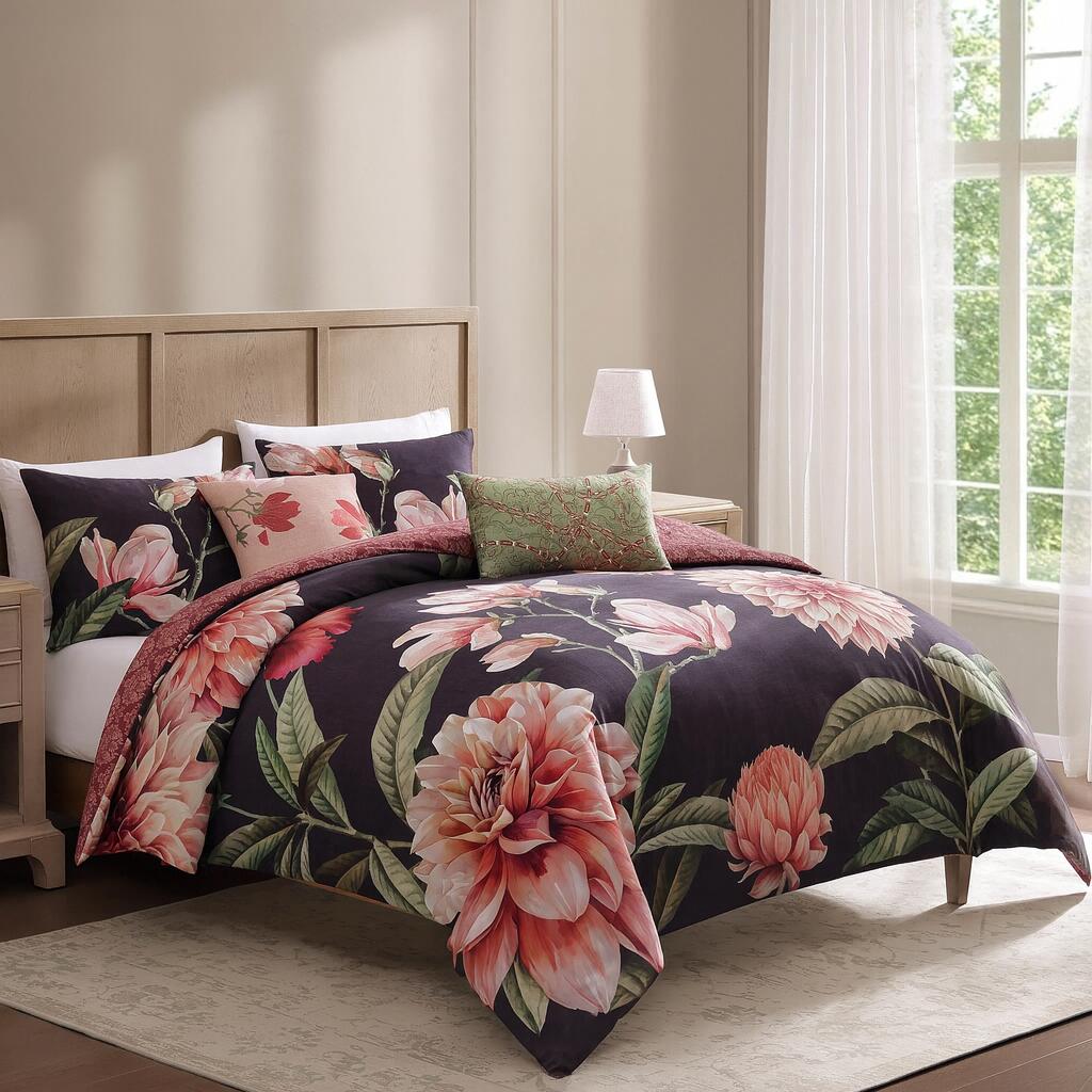 Bebejan Blush 5-Piece King Reversible Comforter Set, Purple, large