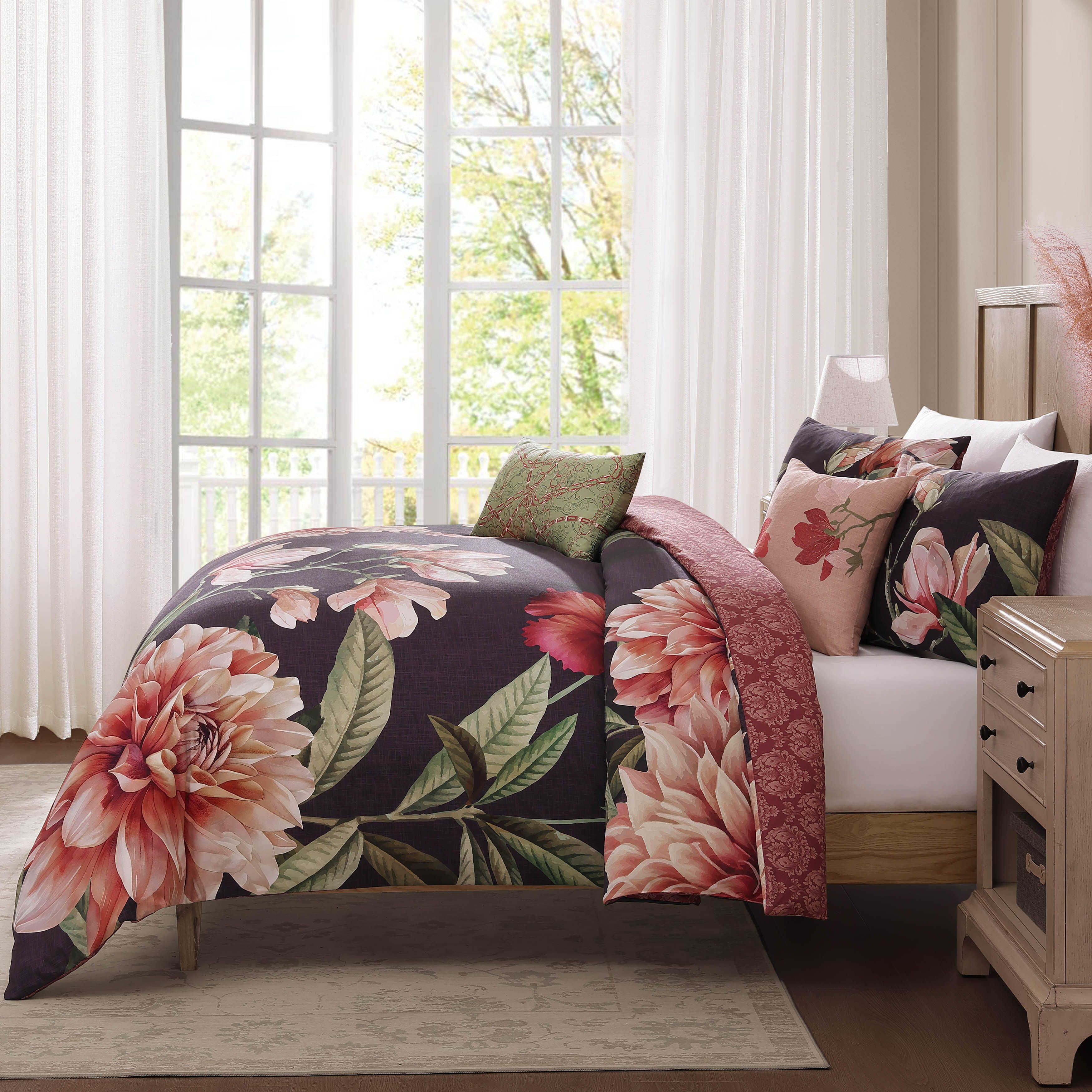 Bebejan Blush 5-Piece King Reversible Comforter Set, Purple, large