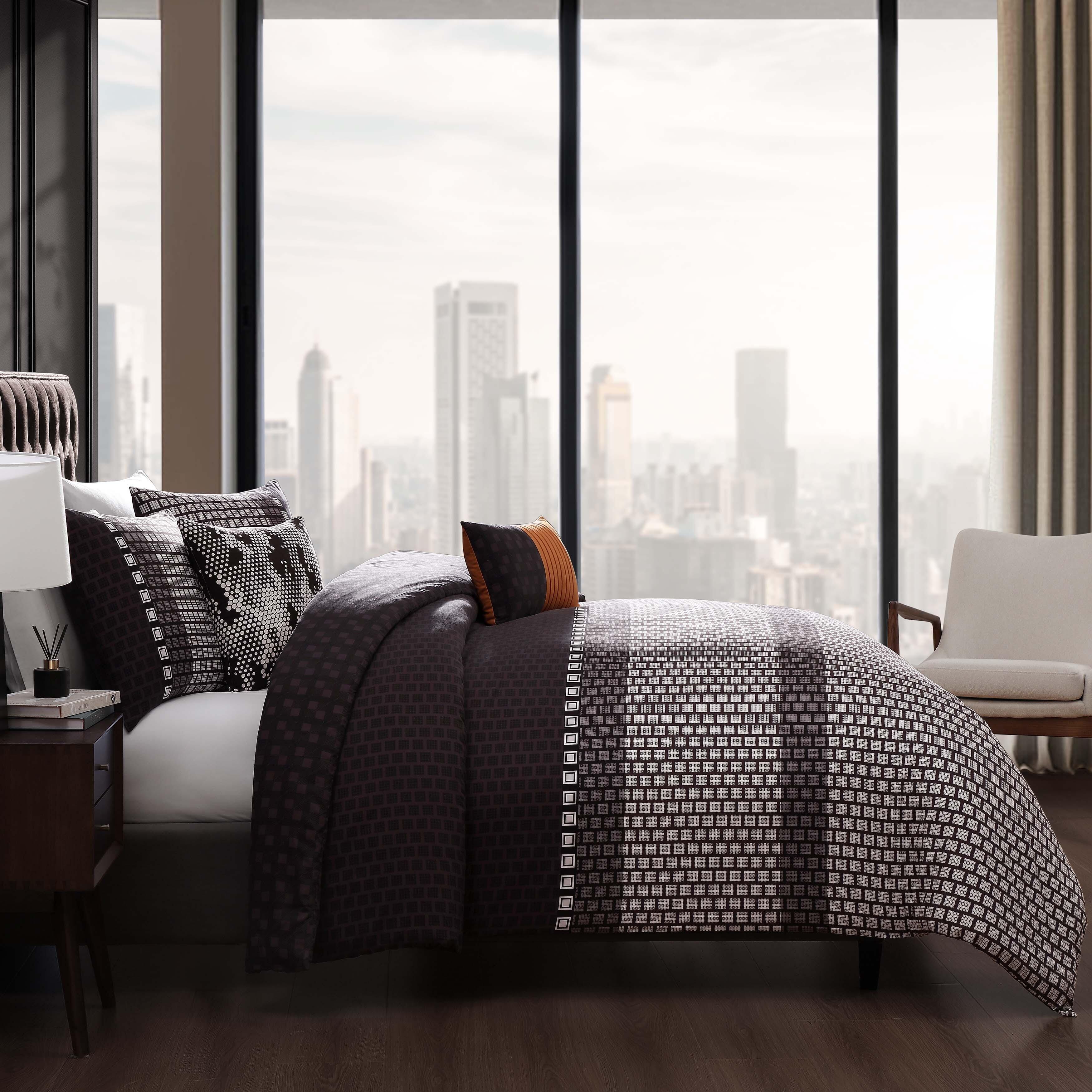 Bebejan Linear Luxe 5-Piece King Reversible Comforter Set, Purple, large