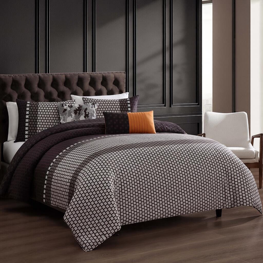 Bebejan Linear Luxe 5-Piece King Reversible Comforter Set, Purple, large