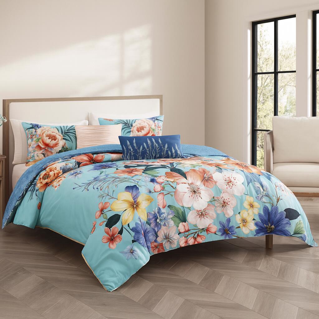 Bebejan Turquoise 5-Piece Queen Reversible Comforter Set, Teal, large
