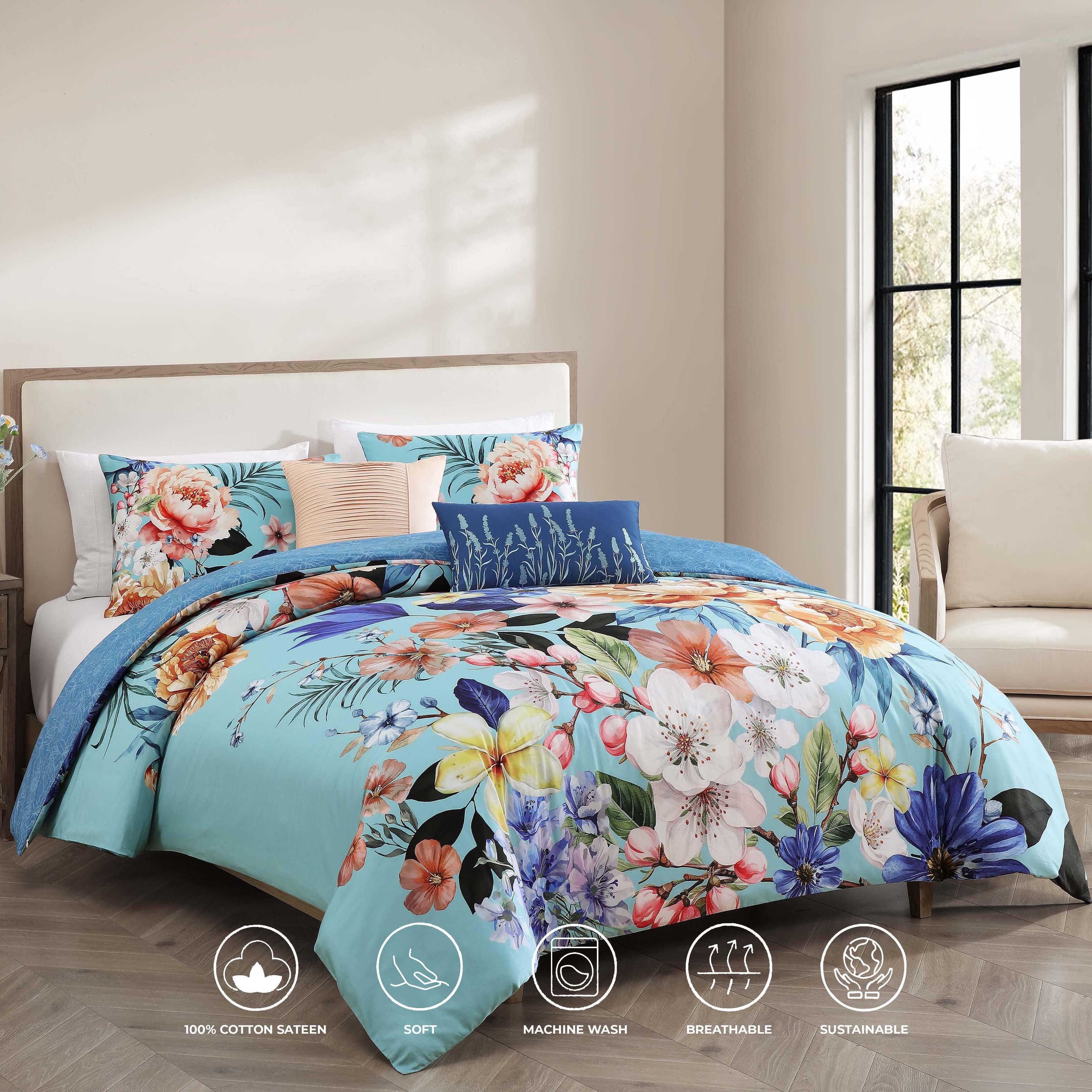 Bebejan Turquoise 5-Piece Queen Reversible Comforter Set, Teal, large