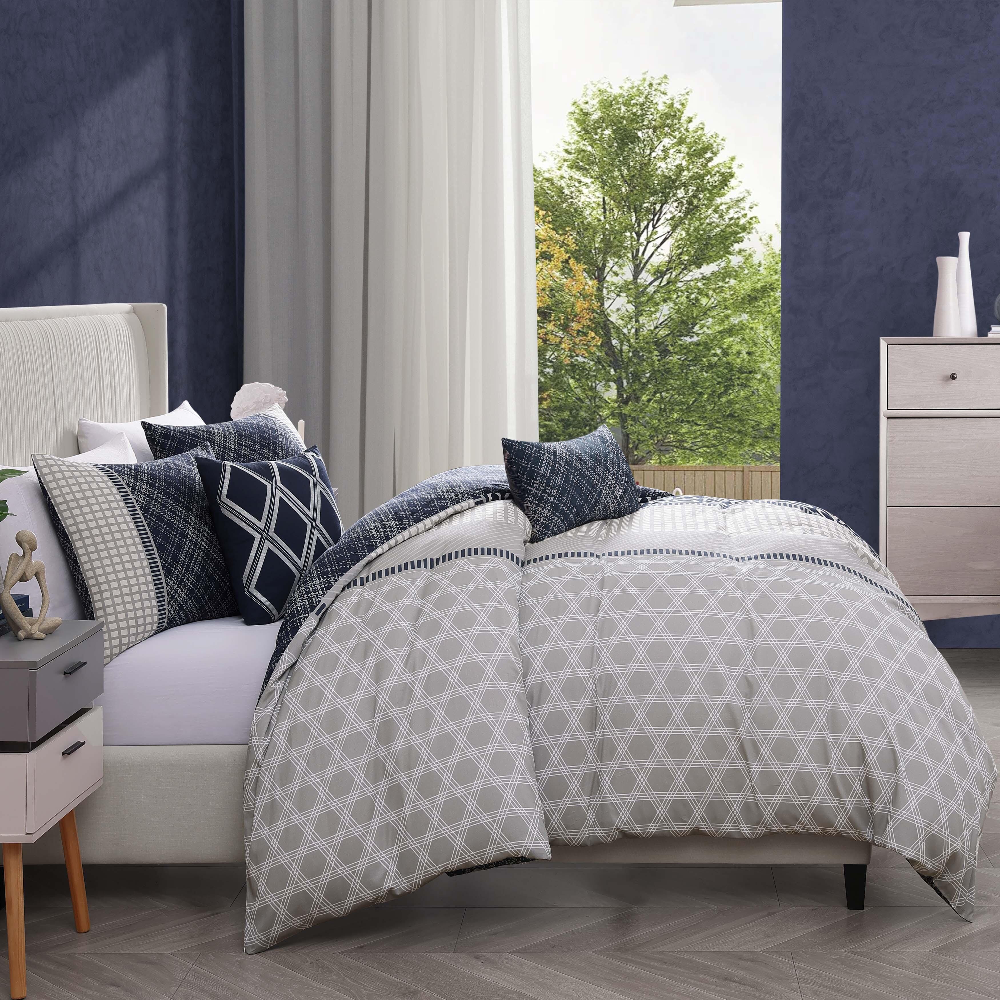 Bebejan Vertigeo 5-Piece King Reversible Comforter Set, Navy, large