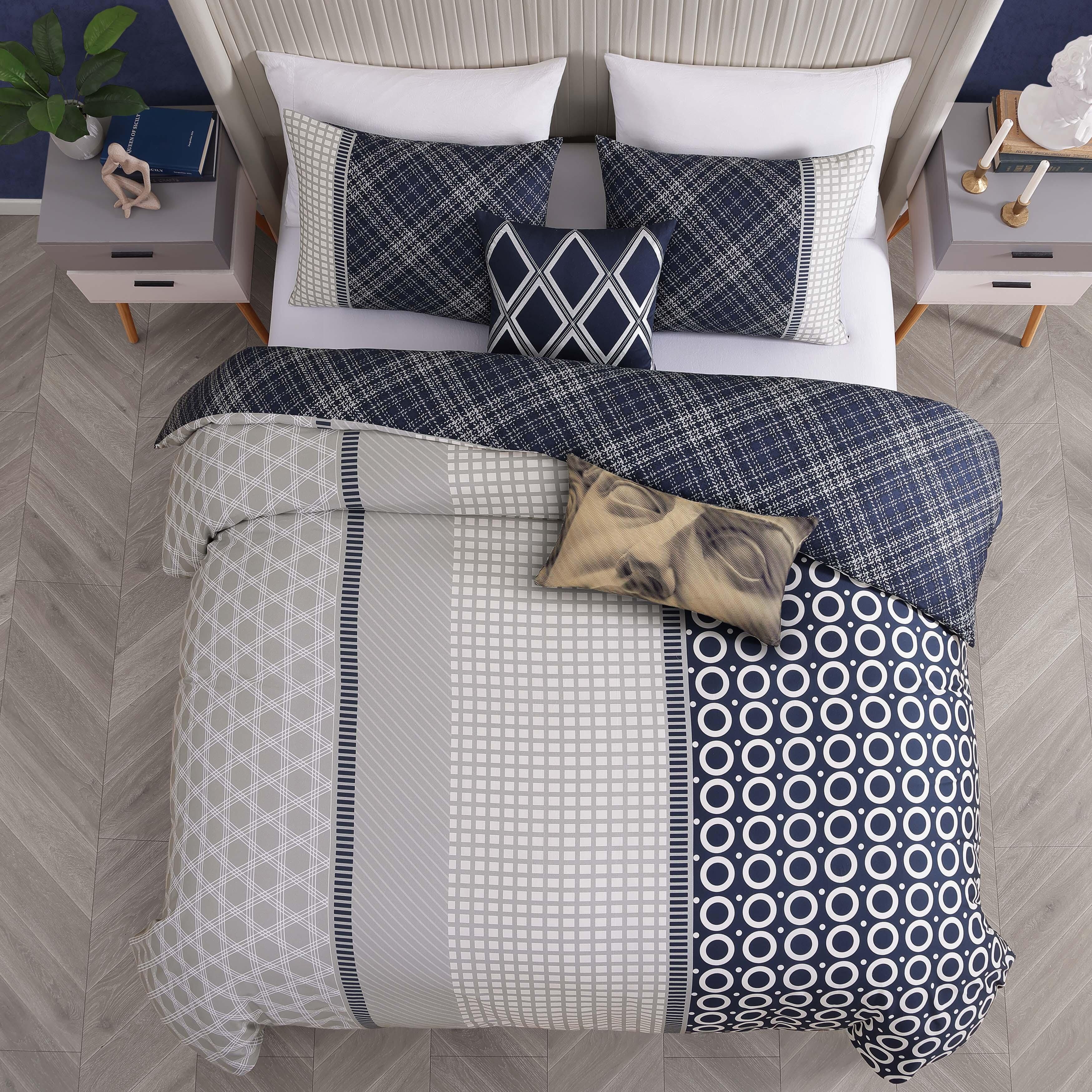 Bebejan Vertigeo 5-Piece King Reversible Comforter Set, Navy, large