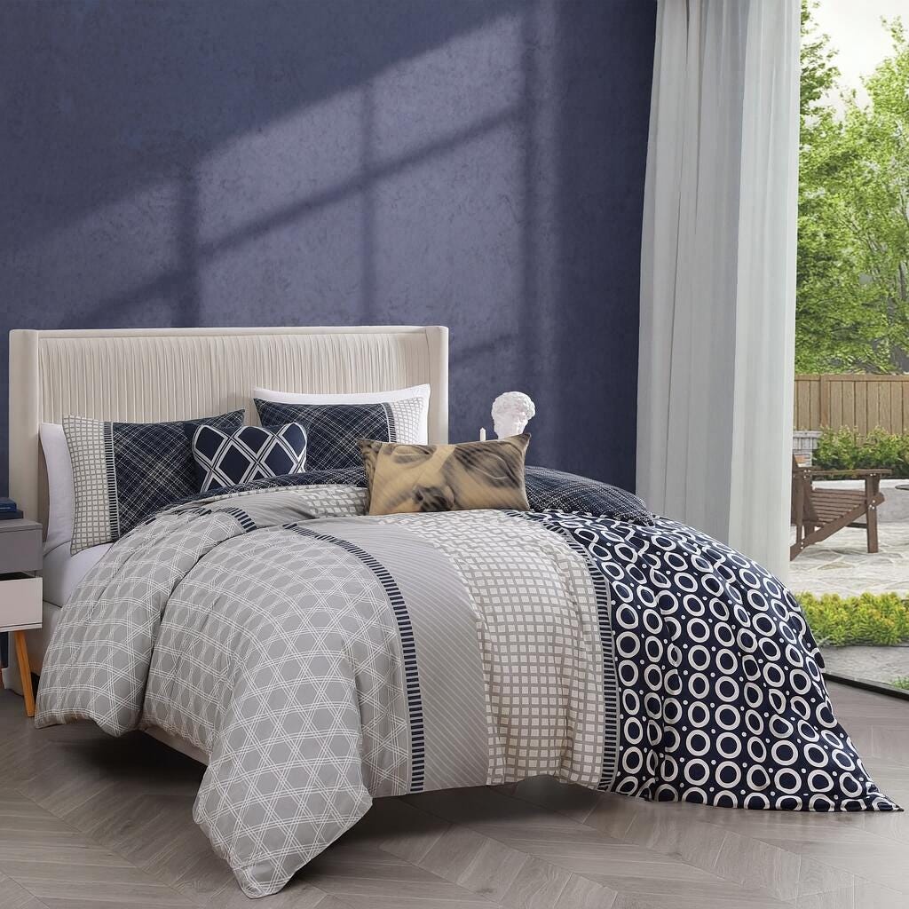 Bebejan Vertigeo 5-Piece King Reversible Comforter Set, Navy, large