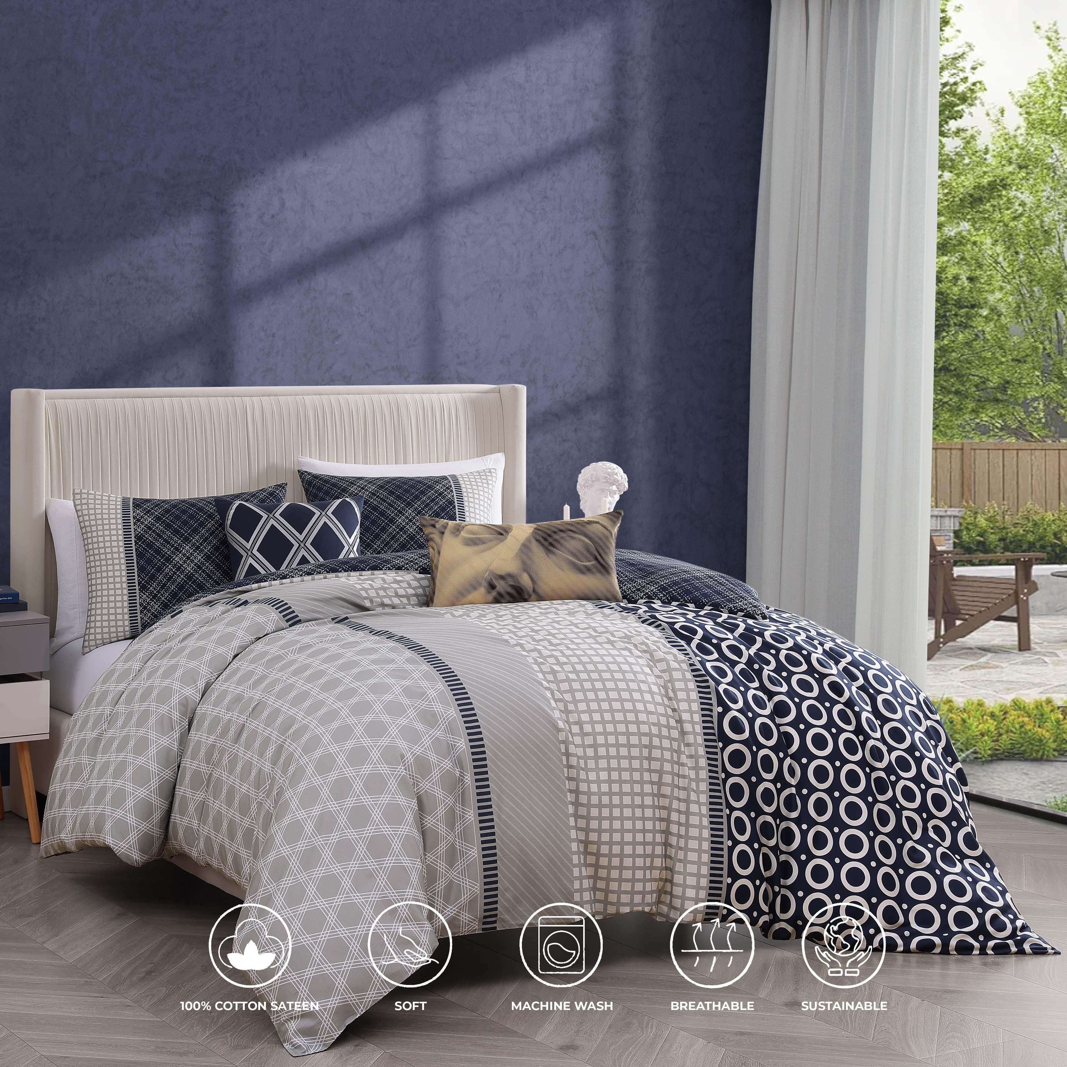 Bebejan Vertigeo 5-Piece King Reversible Comforter Set, Navy, large