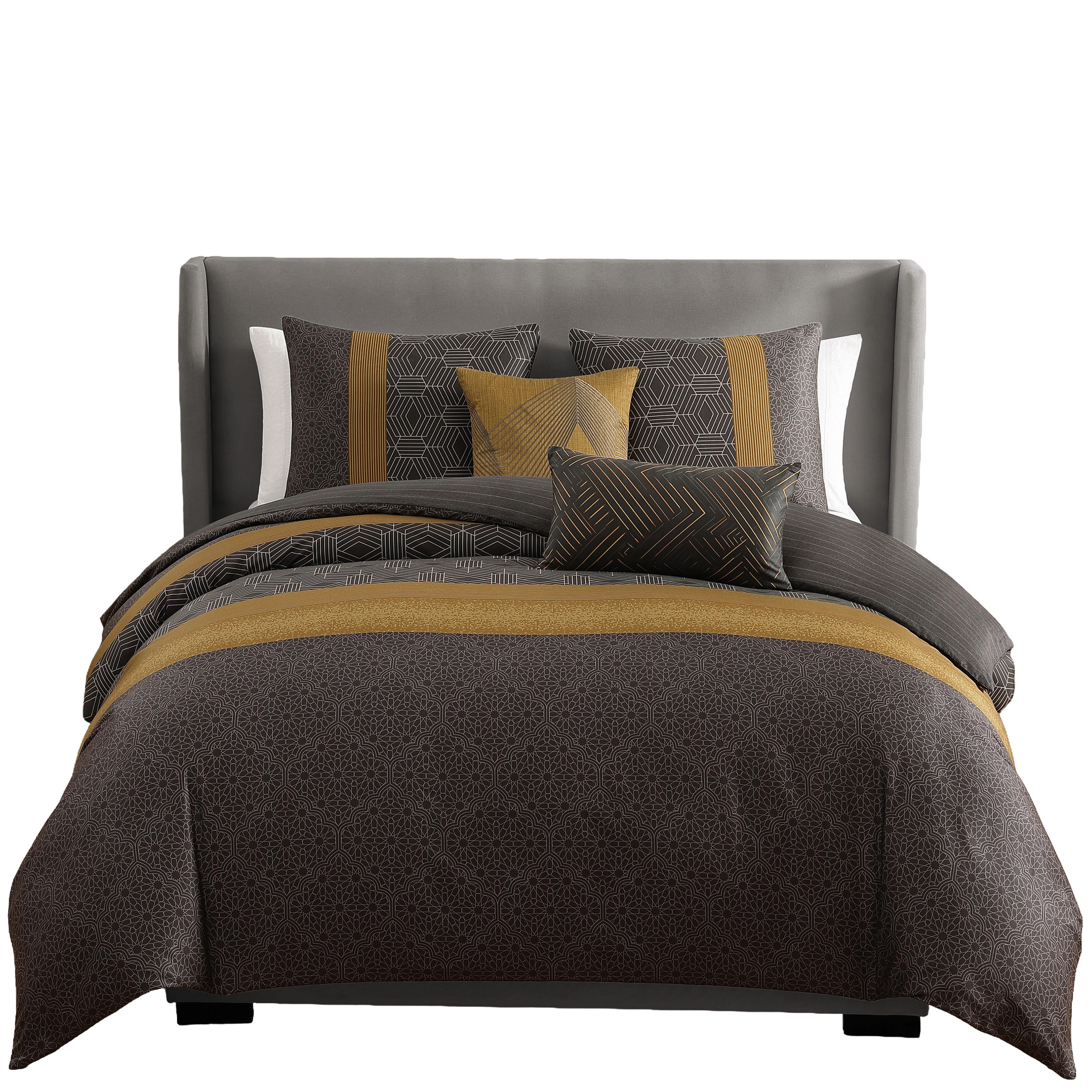 Bebejan Golden Hex 5-Piece King Comforter Set, Gray, large