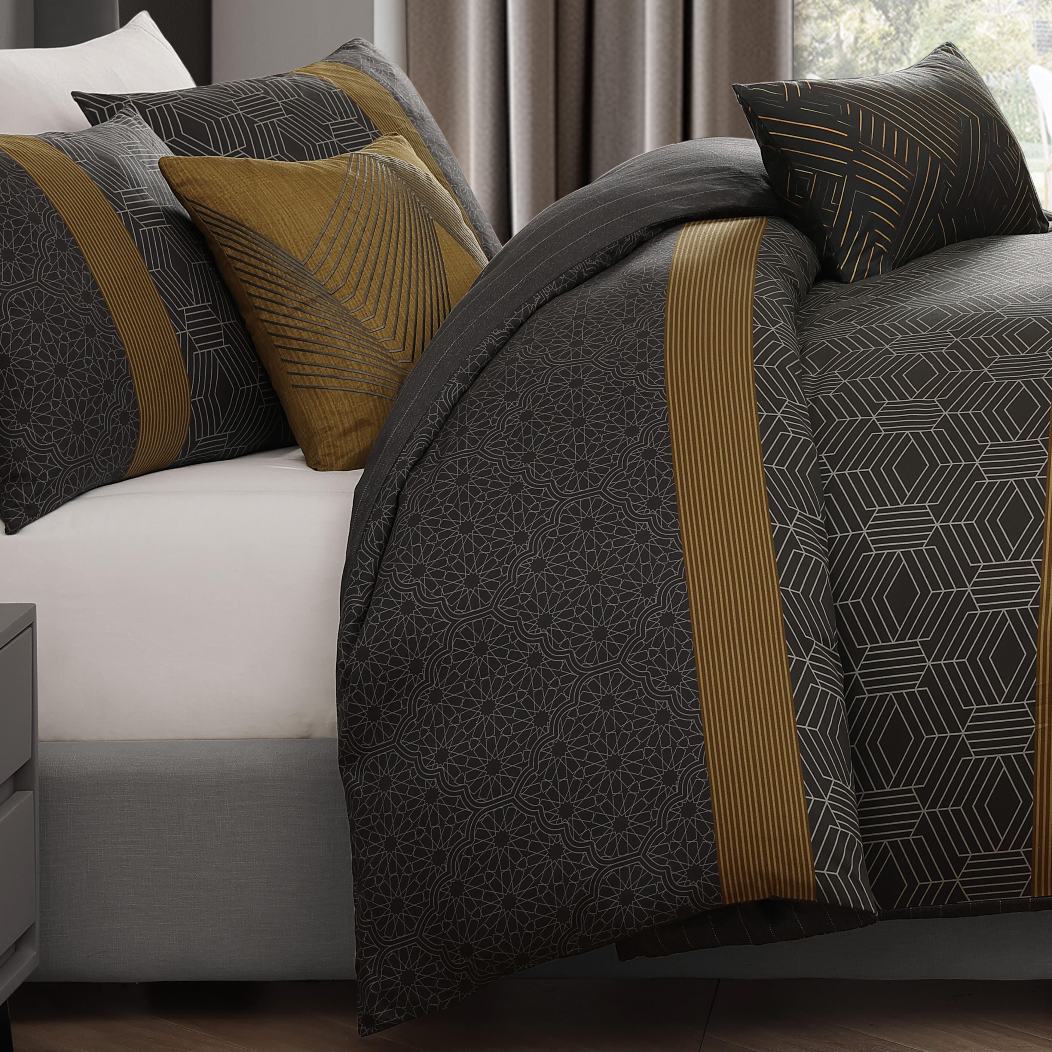 Bebejan Golden Hex 5-Piece King Comforter Set, Gray, large