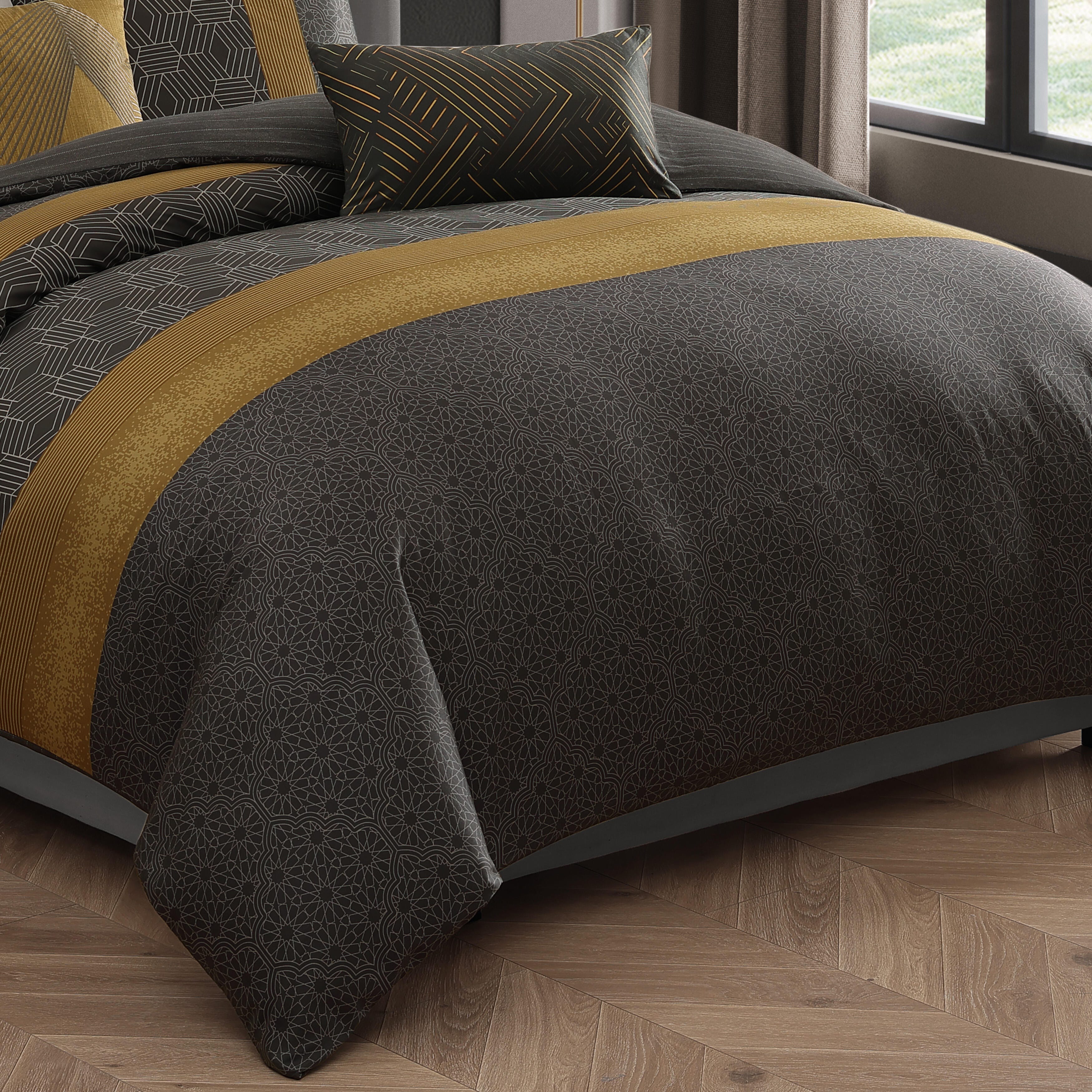 Bebejan Golden Hex 5-Piece King Comforter Set, Gray, large