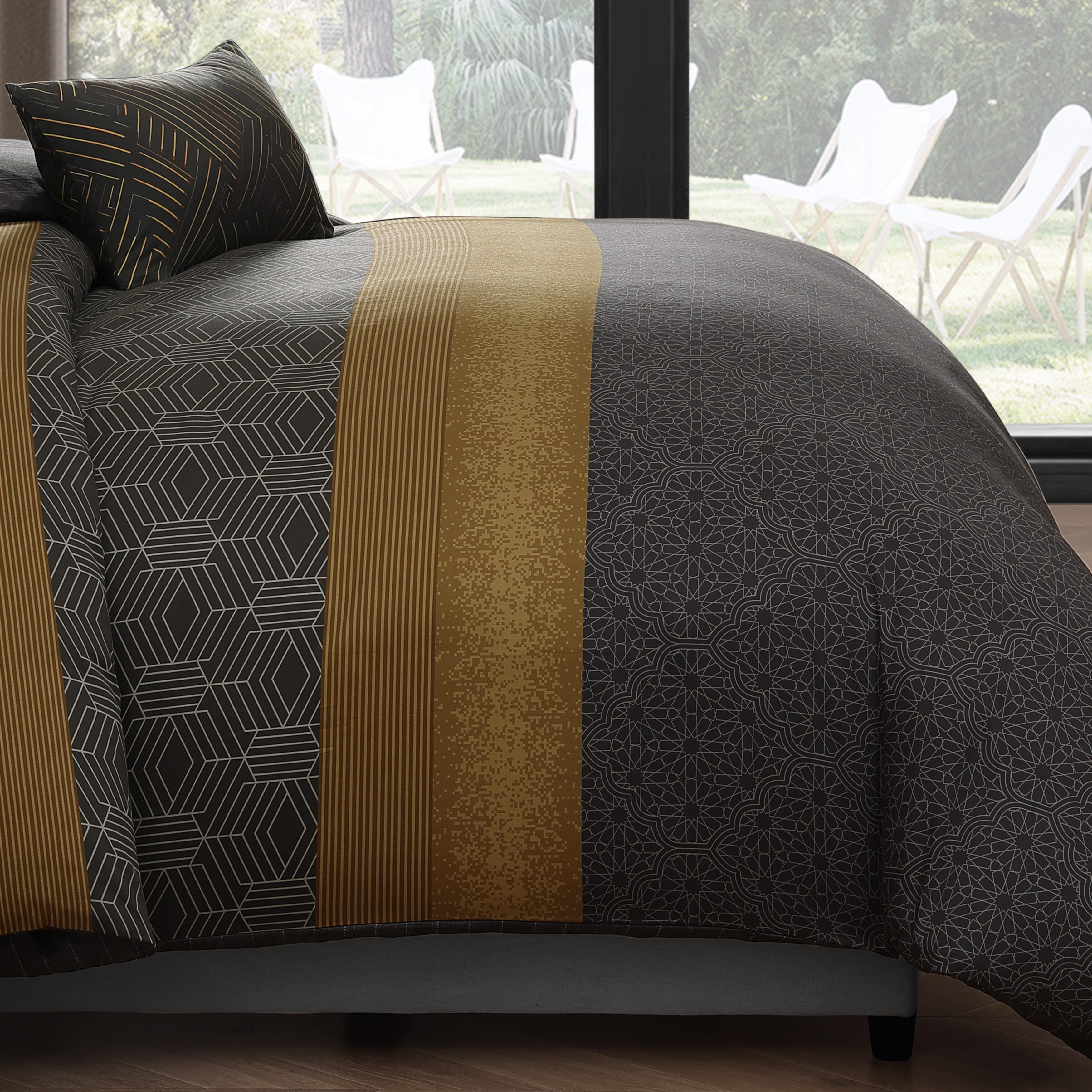 Bebejan Golden Hex 5-Piece King Comforter Set, Gray, large