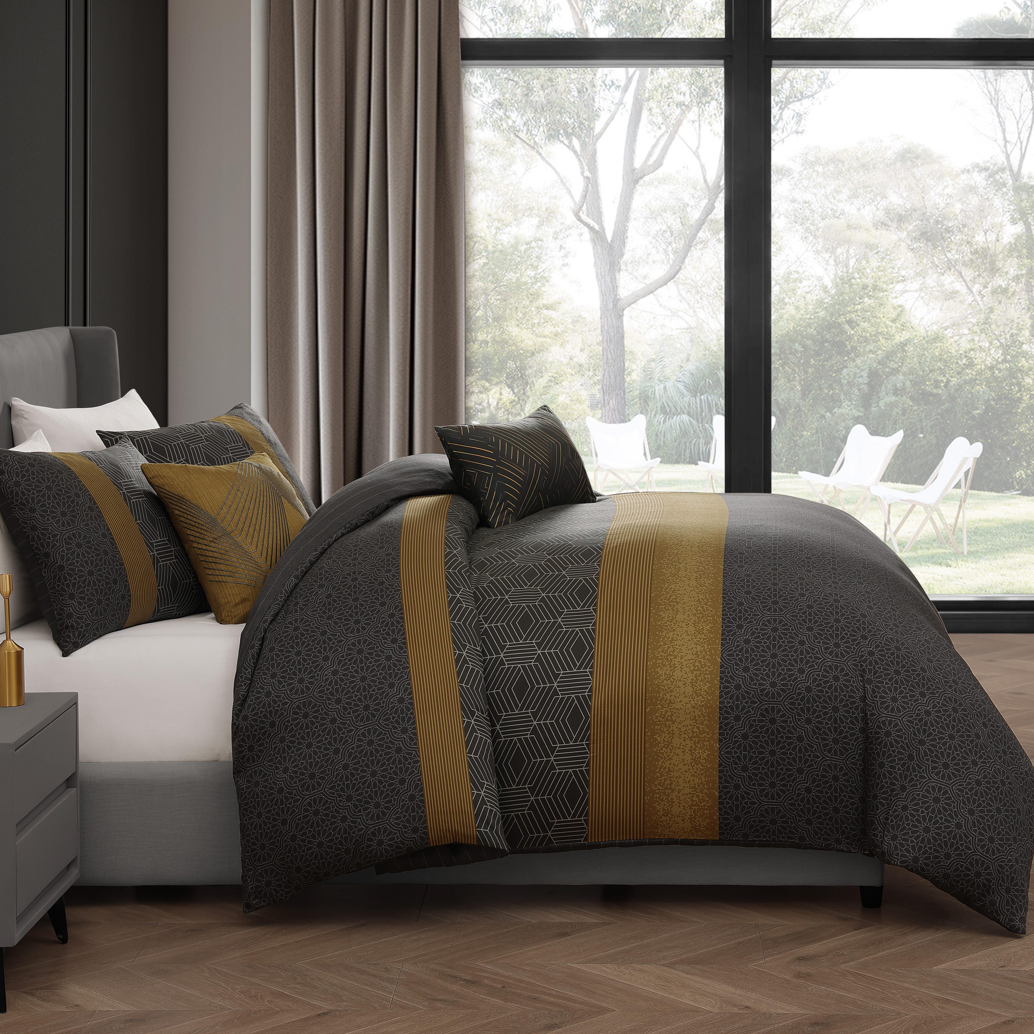 Bebejan Golden Hex 5-Piece King Comforter Set, Gray, large