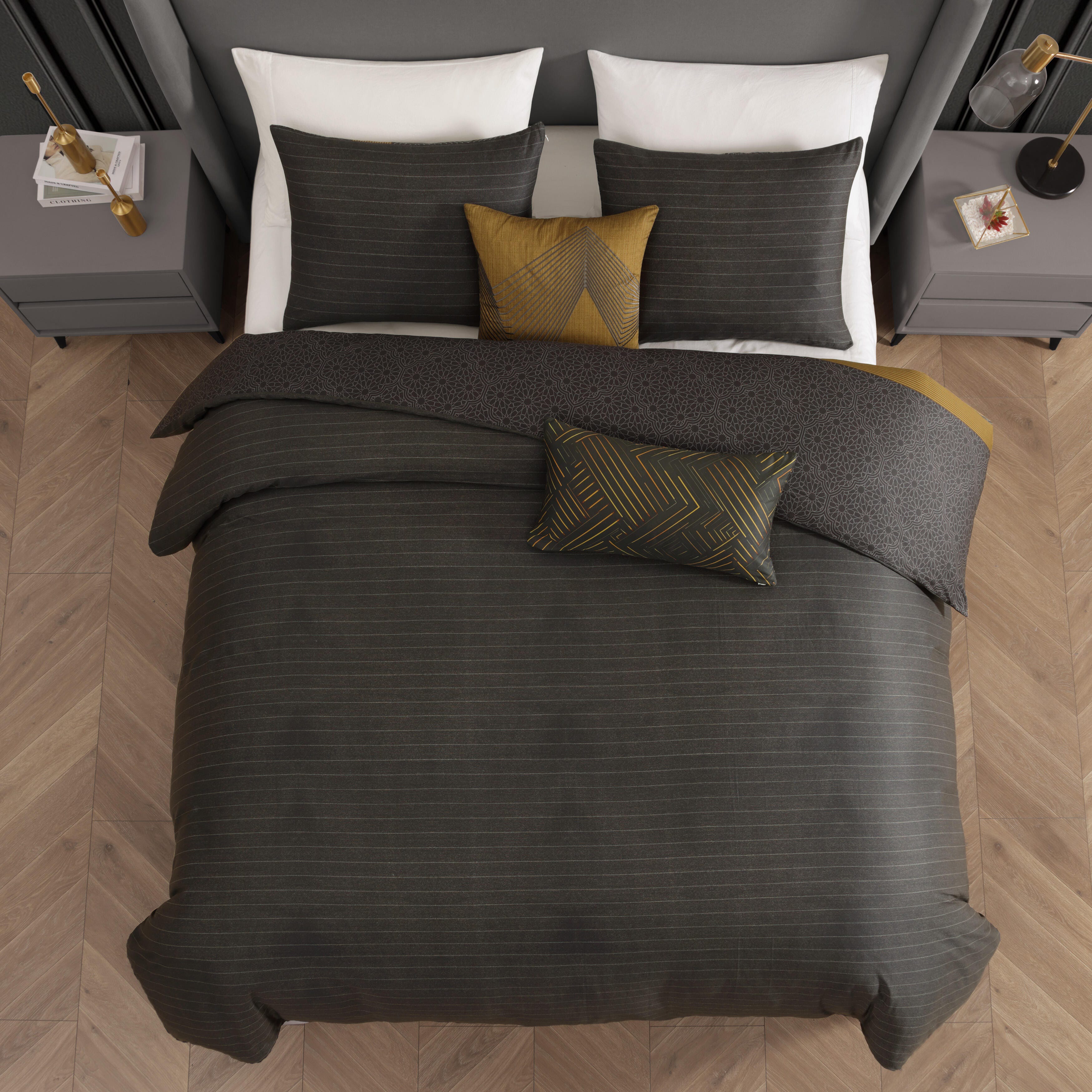 Bebejan Golden Hex 5-Piece Queen Comforter Set, Gray, large